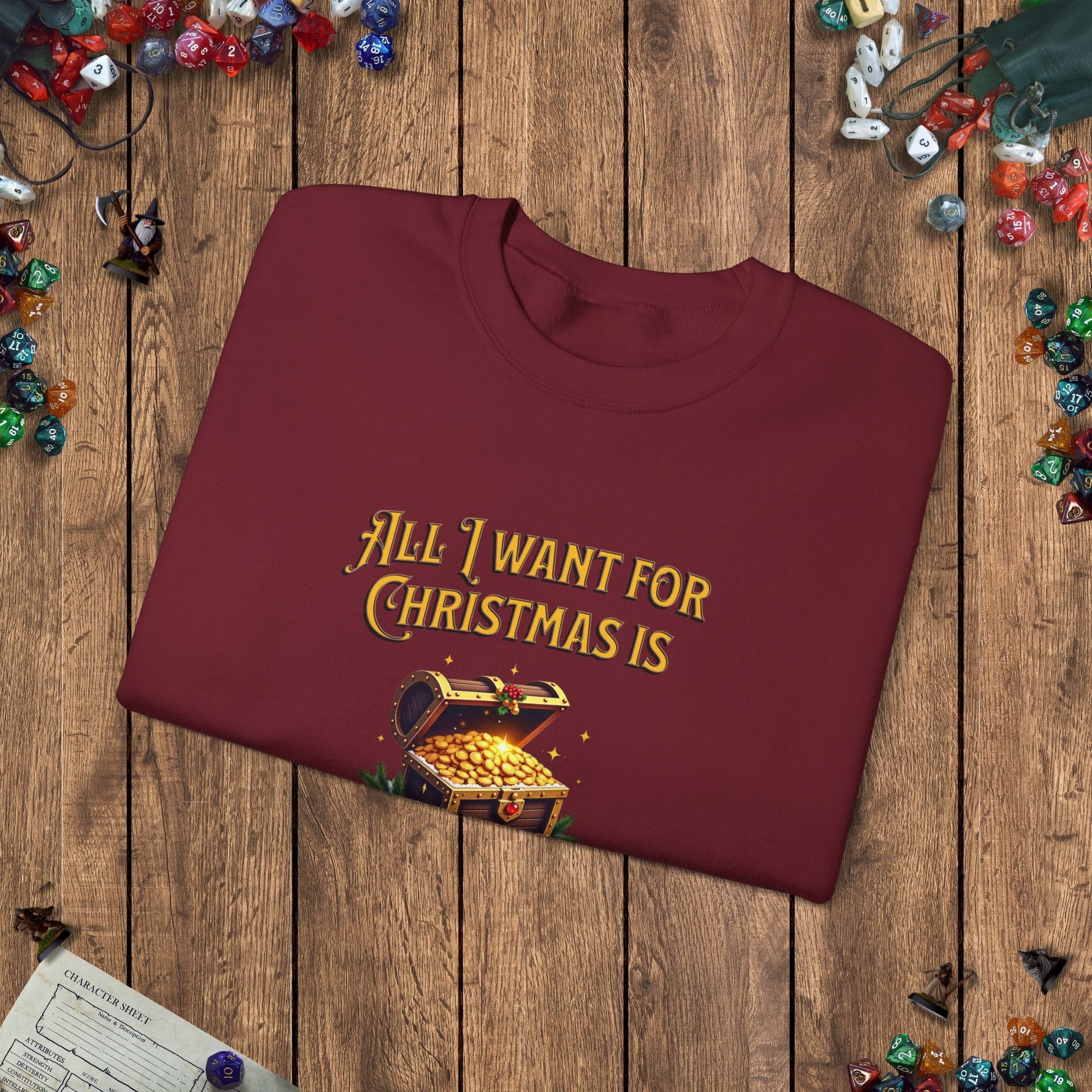 All I Want for Christmas Is Loooot Funny DnD Christmas Sweater Designed by GeekHaven