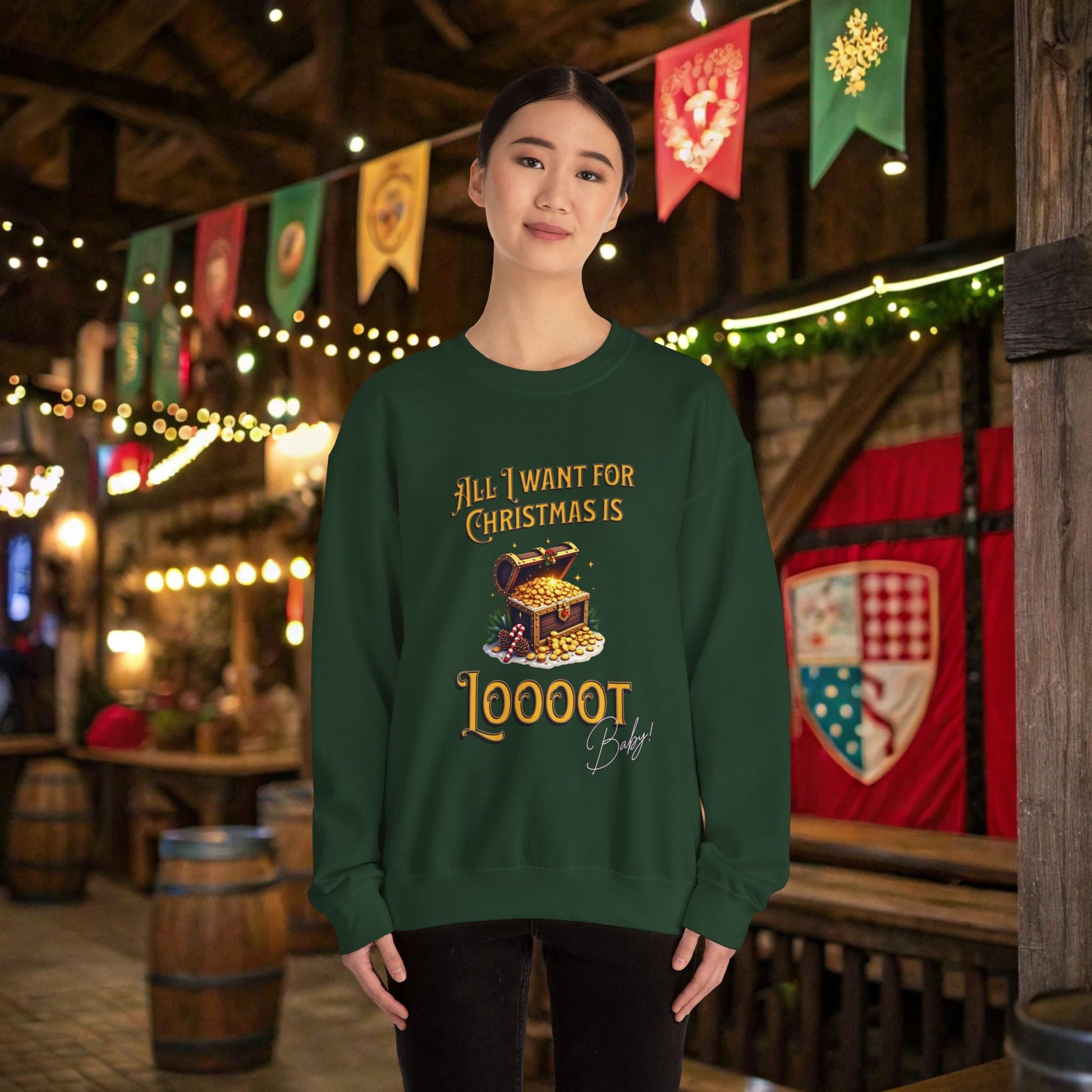 All I Want for Christmas Is Loooot Funny DnD Christmas Sweater Designed by GeekHaven