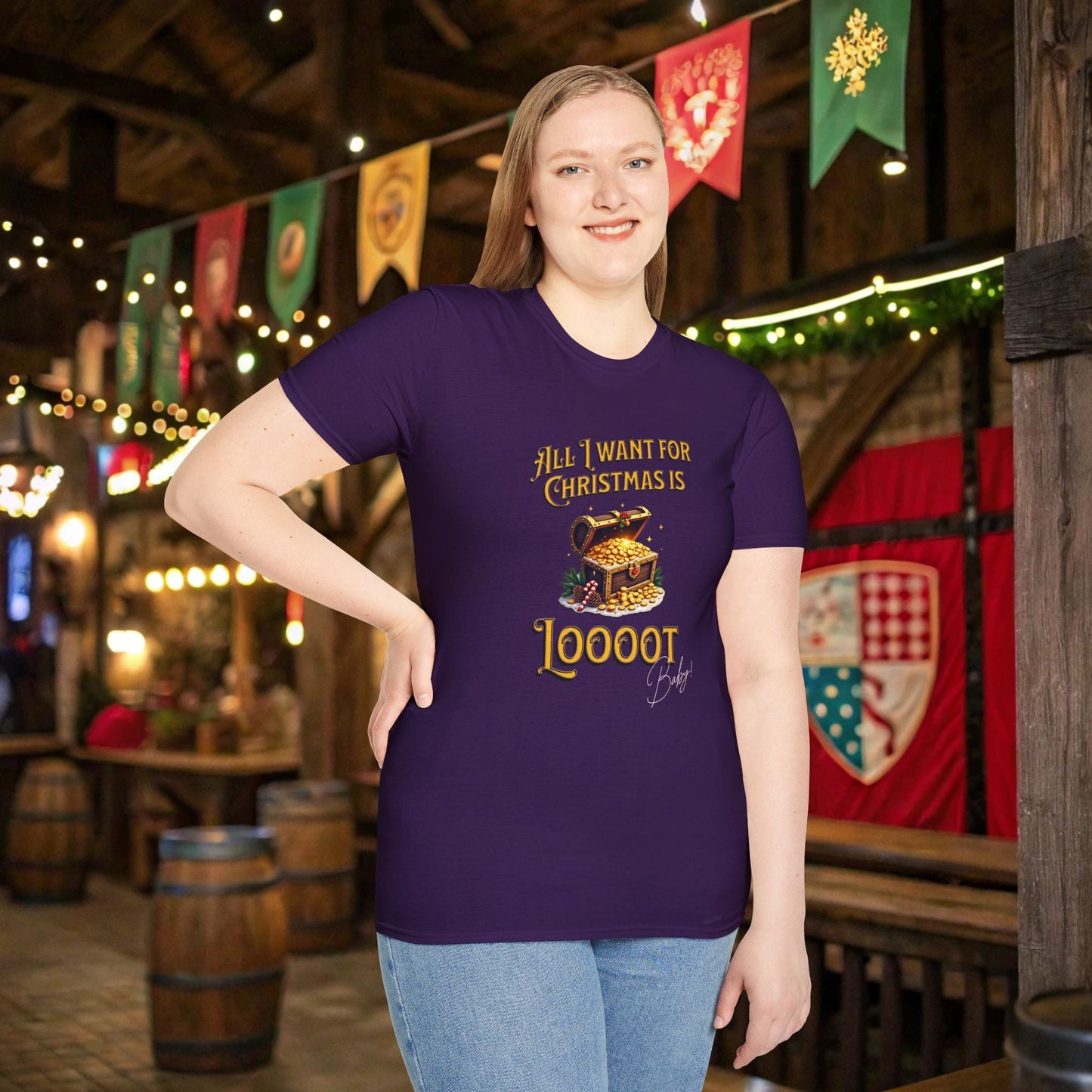 All I Want for Christmas Is Loooot Funny DnD Christmas T-shirt Designed by GeekHaven
