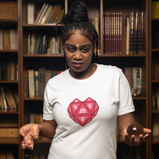 Heart-shaped D20 DnD T-shirt