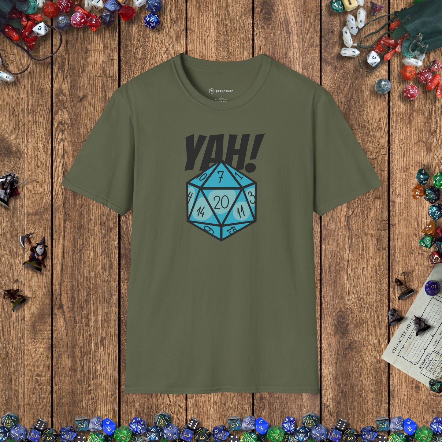 Critical Hit D20 Dice YAH! Funny DnD T-Shirt Designed by GeekHaven