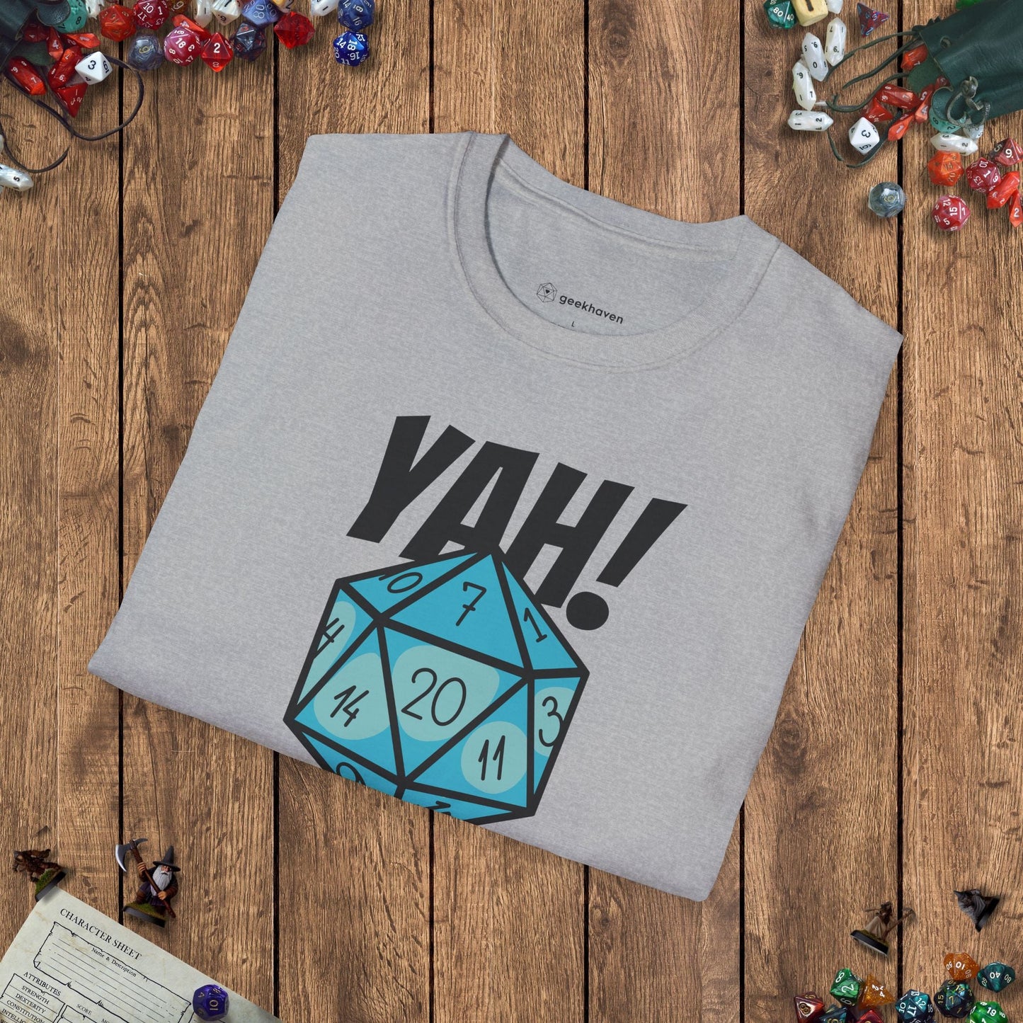 Critical Hit D20 Dice YAH! Funny DnD T-Shirt Designed by GeekHaven