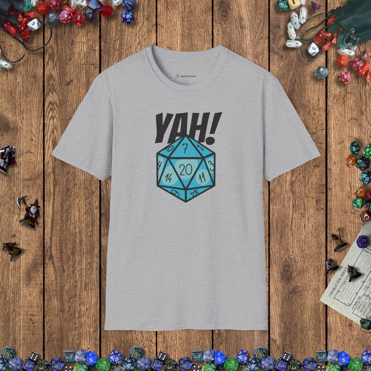 Critical Hit D20 Dice YAH! Funny DnD T-Shirt Designed by GeekHaven