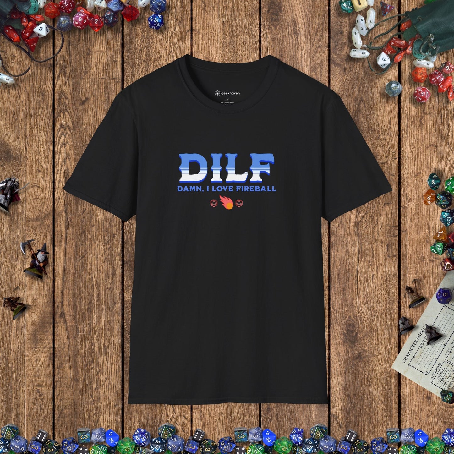 DILF Fireball Funny DnD T-Shirt Designed by GeekHaven