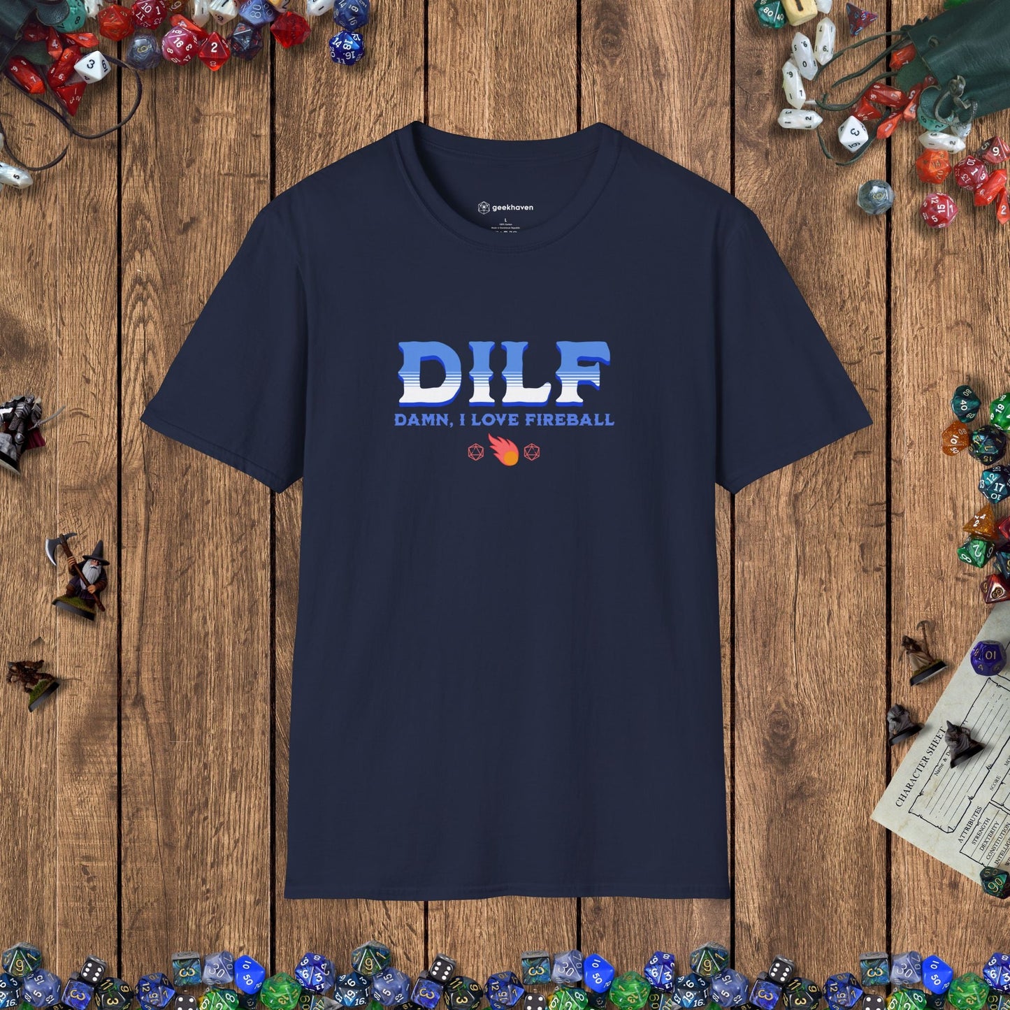 DILF Fireball Funny DnD T-Shirt Designed by GeekHaven