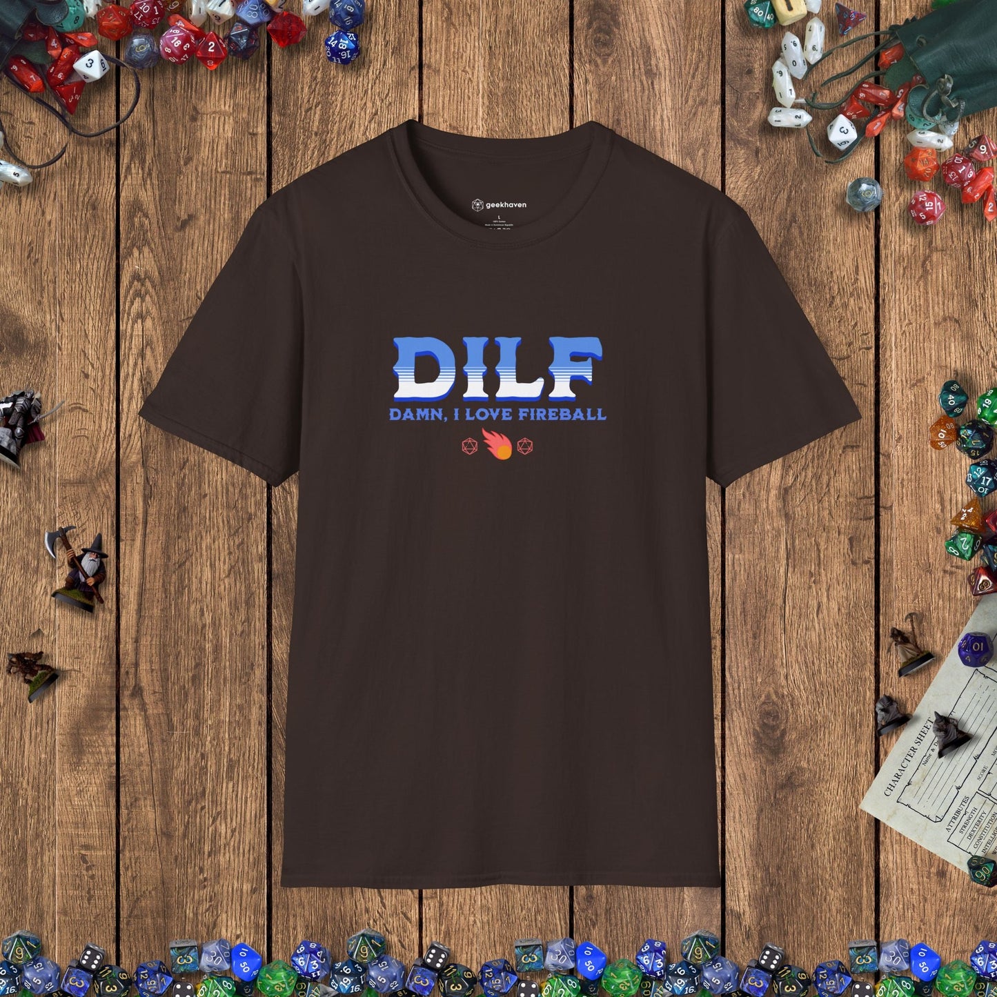 DILF Fireball Funny DnD T-Shirt Designed by GeekHaven