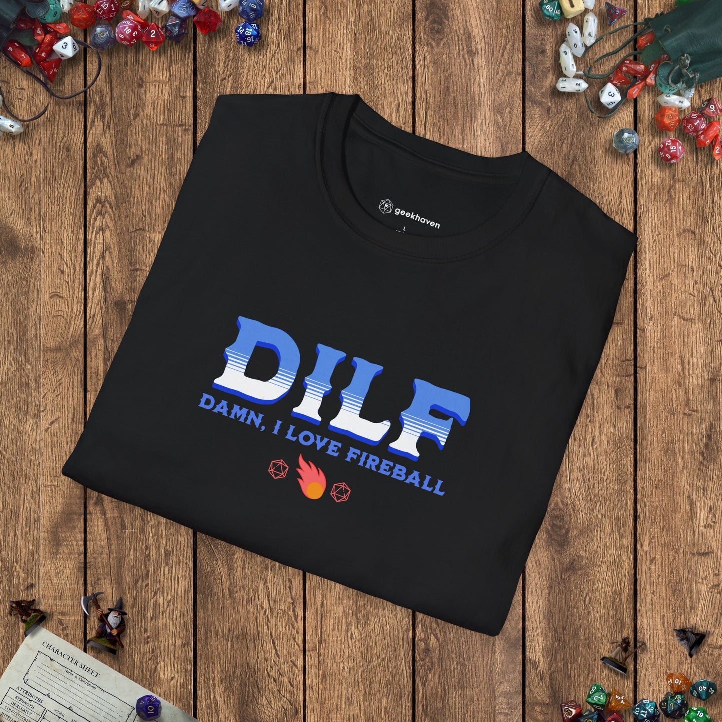 DILF Fireball Funny DnD T-Shirt Designed by GeekHaven