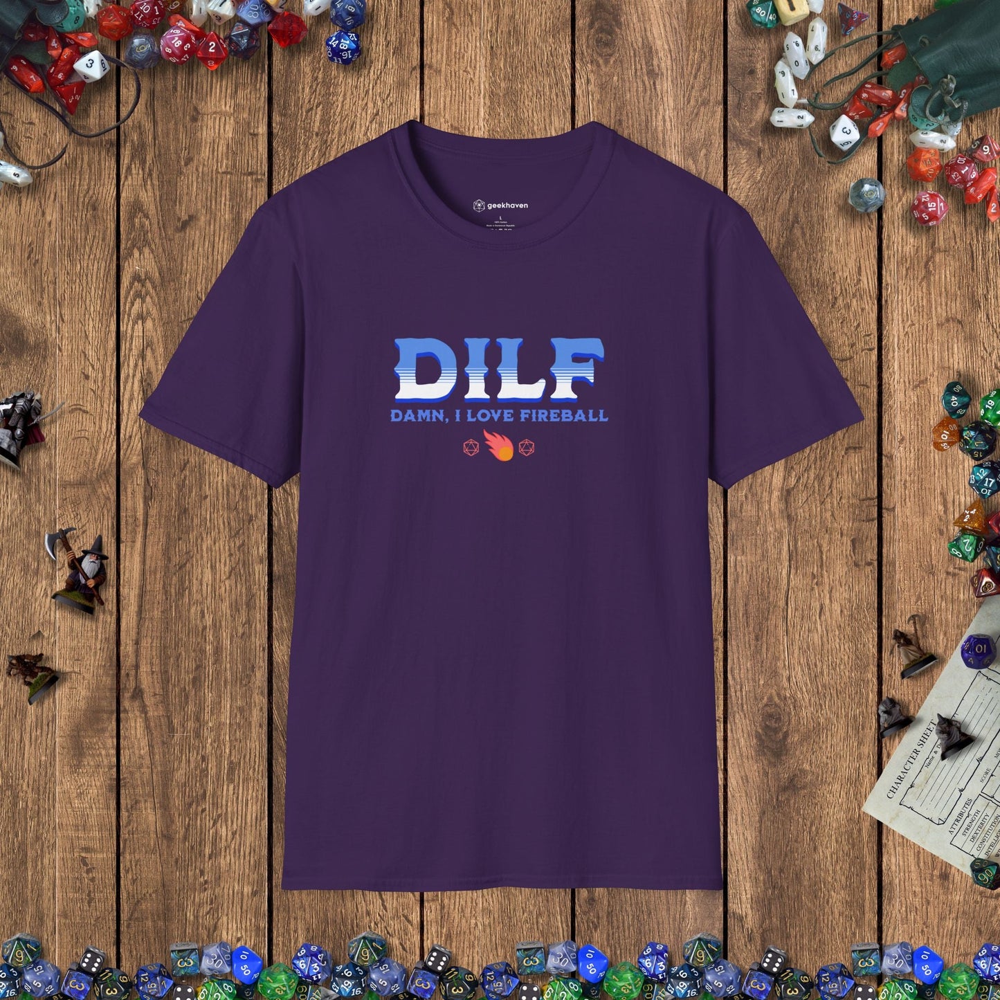 DILF Fireball Funny DnD T-Shirt Designed by GeekHaven