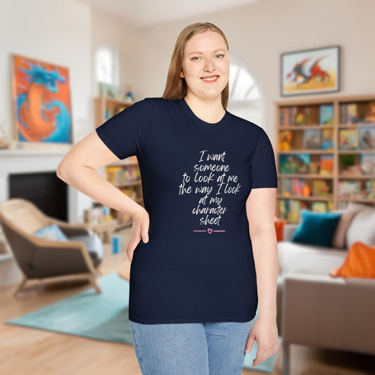 DnD Character Sheet Funny T-Shirt Designed by GeekHaven