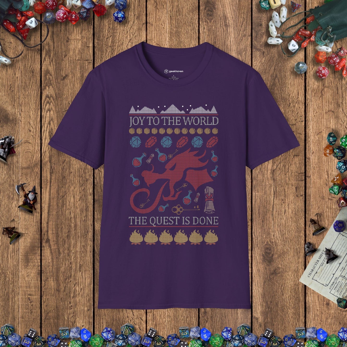 DnD Ugly Christmas Sweater Style T-shirt Designed by GeekHaven