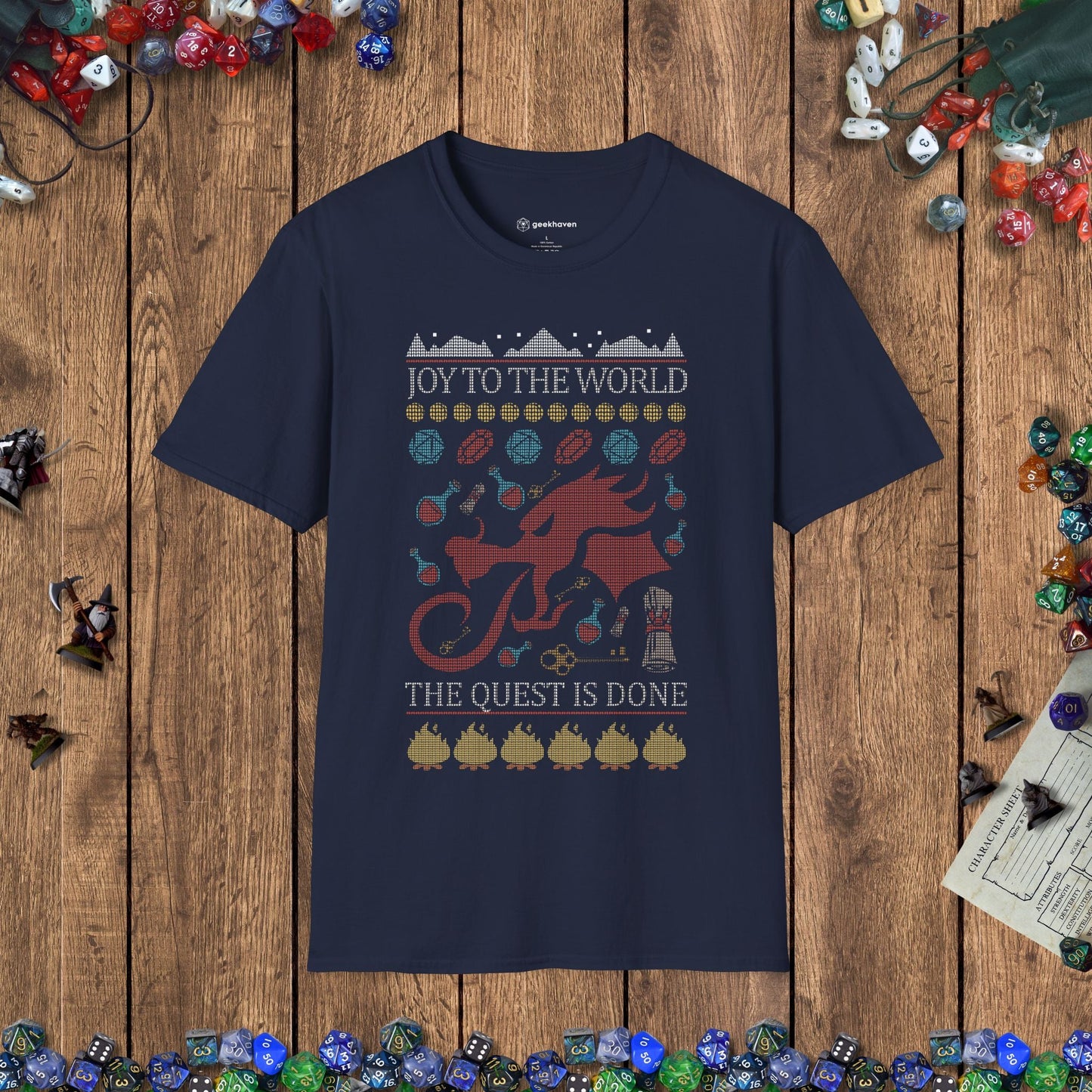 DnD Ugly Christmas Sweater Style T-shirt Designed by GeekHaven