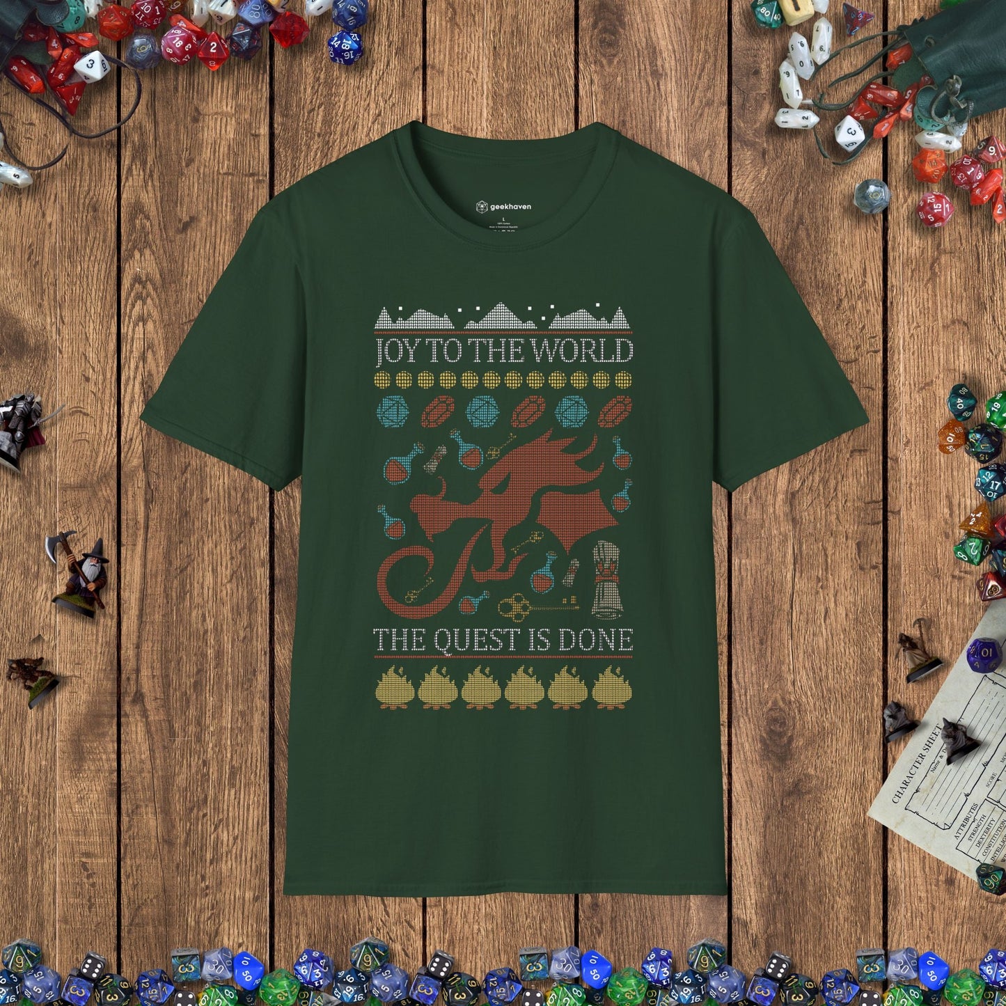 DnD Ugly Christmas Sweater Style T-shirt Designed by GeekHaven