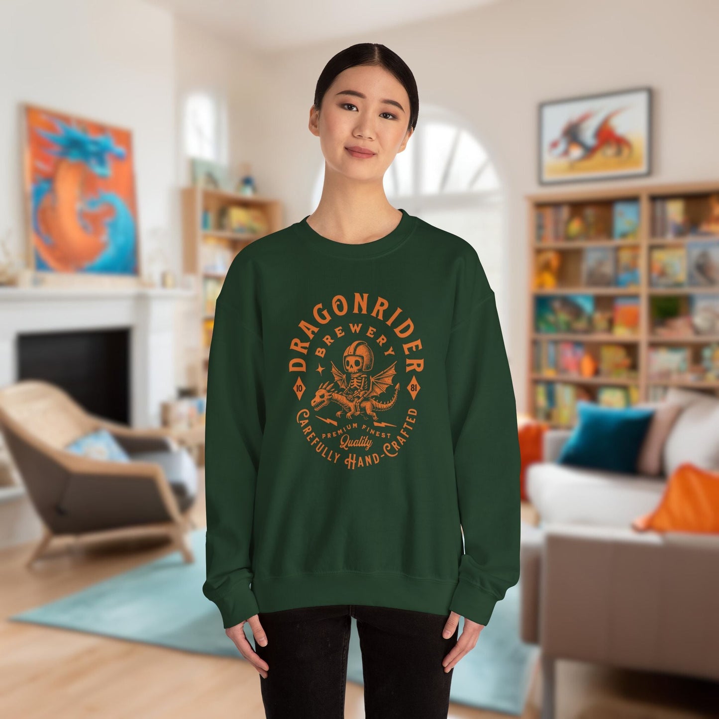 Dragonrider Brewery Funny Fantasy DnD Sweatshirt Designed by GeekHaven