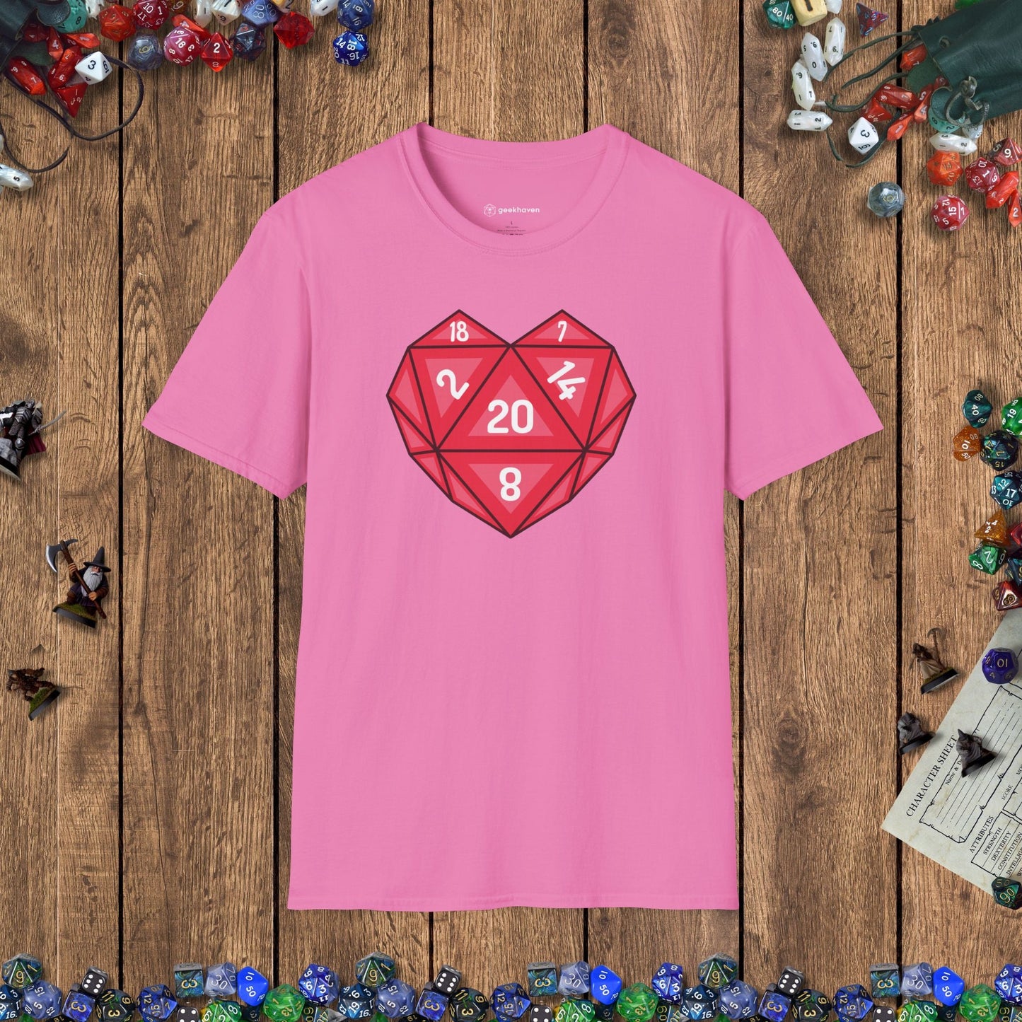 Heart - shaped D20 D&D T-shirt Designed by GeekHaven