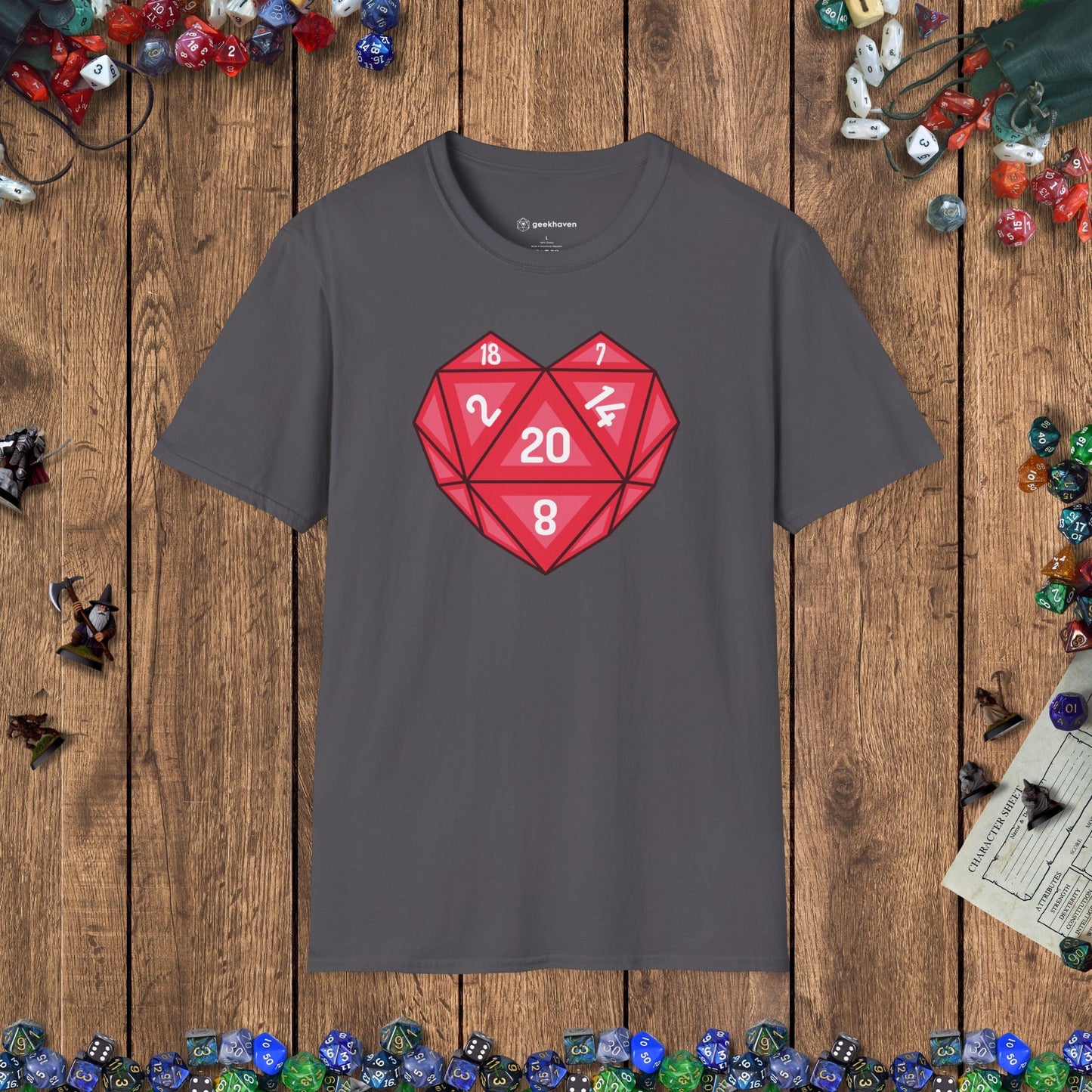 Heart - shaped D20 D&D T-shirt Designed by GeekHaven