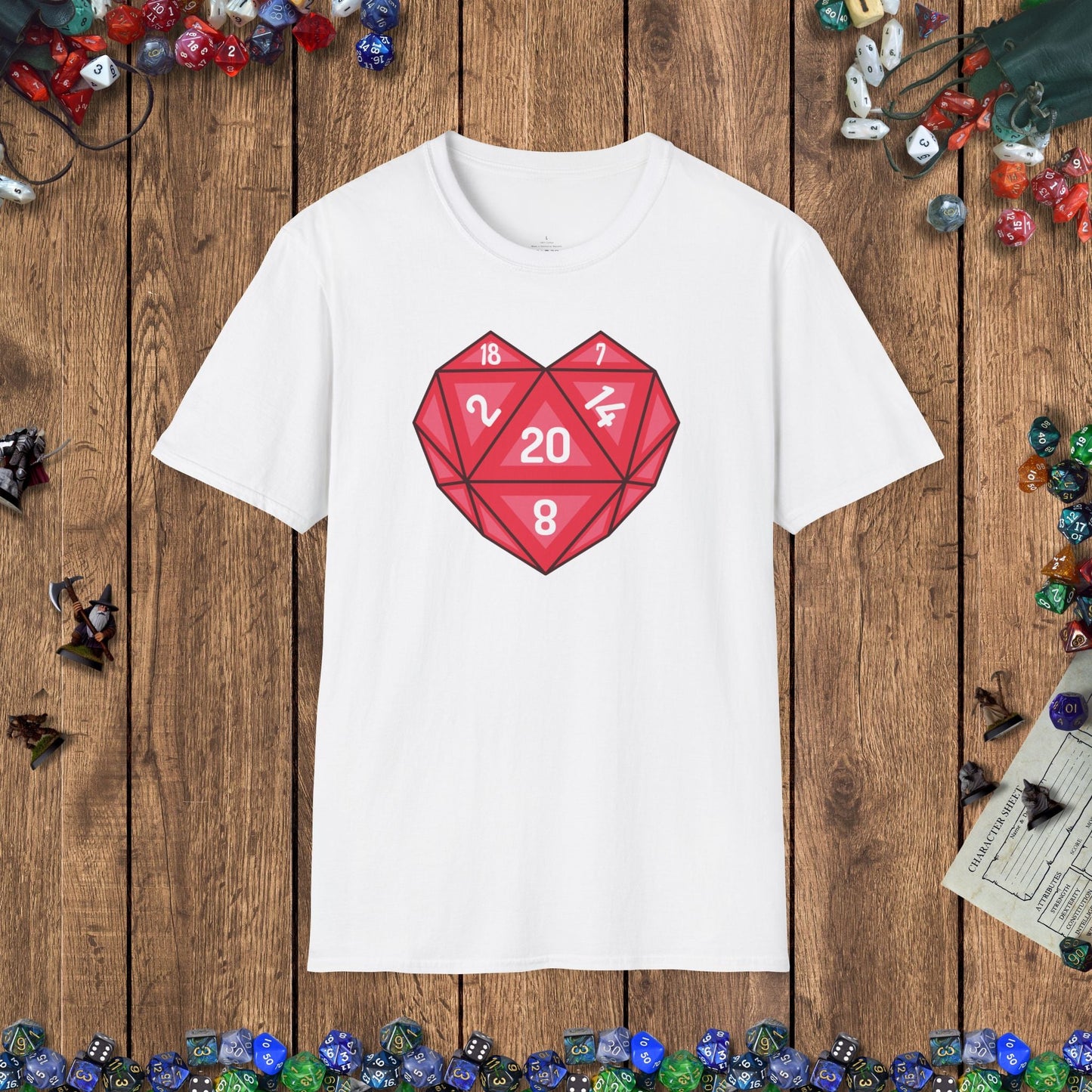 Heart - shaped D20 D&D T-shirt Designed by GeekHaven