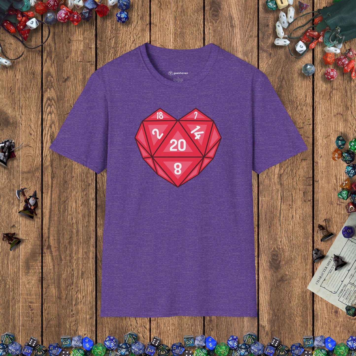 Heart - shaped D20 D&D T-shirt Designed by GeekHaven