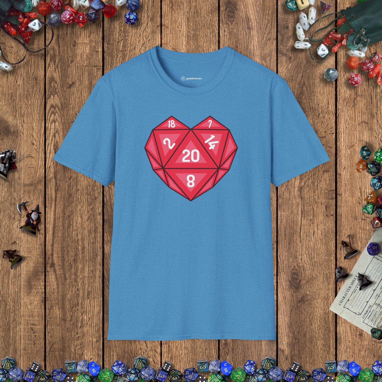 Heart - shaped D20 D&D T-shirt Designed by GeekHaven