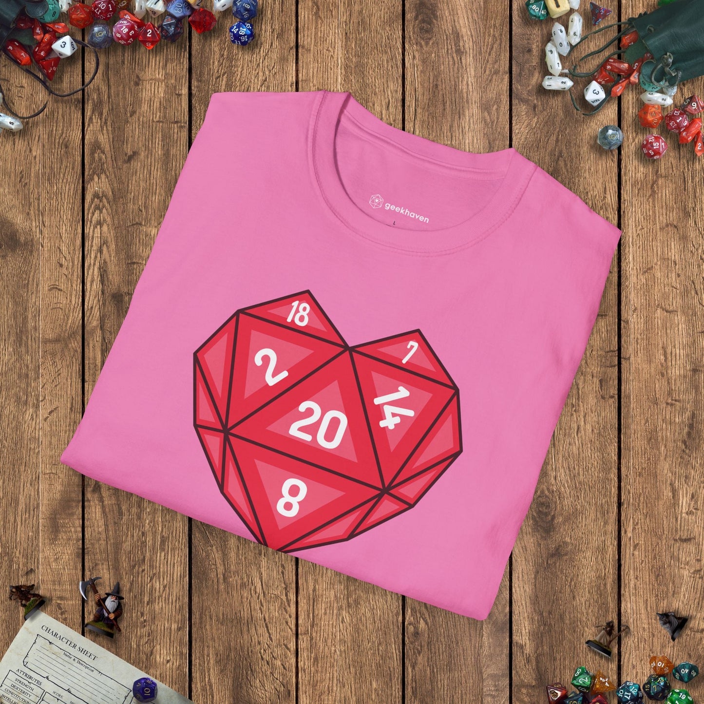 Heart - shaped D20 D&D T-shirt Designed by GeekHaven