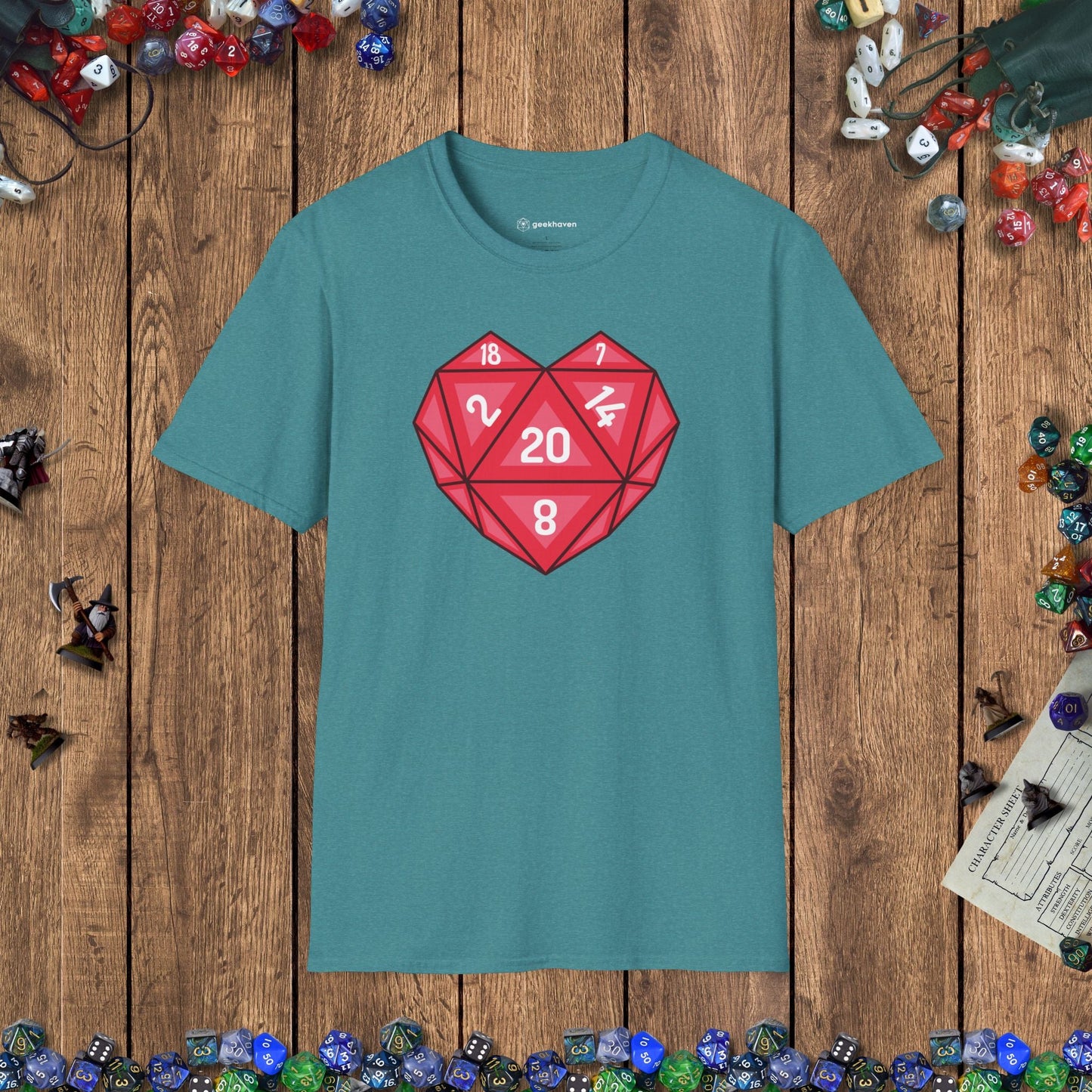 Heart - shaped D20 D&D T-shirt Designed by GeekHaven