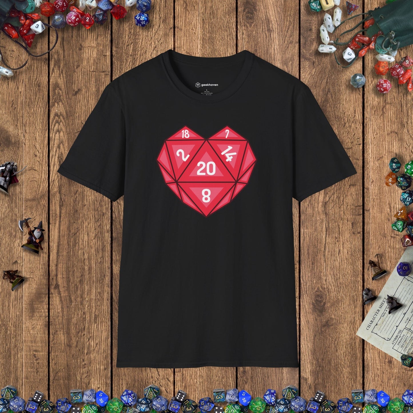 Heart - shaped D20 D&D T-shirt Designed by GeekHaven