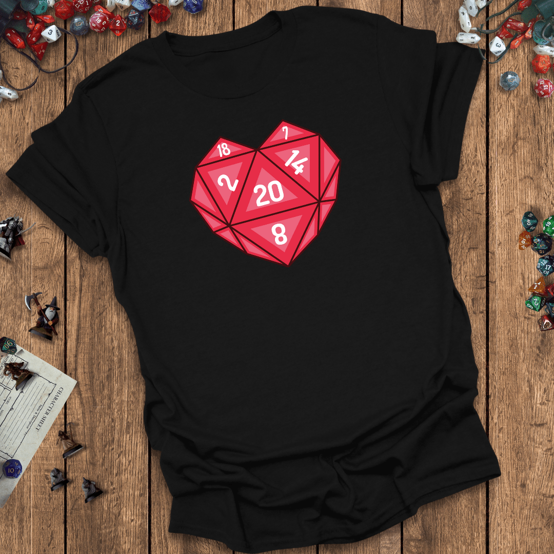 Heart - shaped D20 DnD T-shirt Designed by GeekHaven