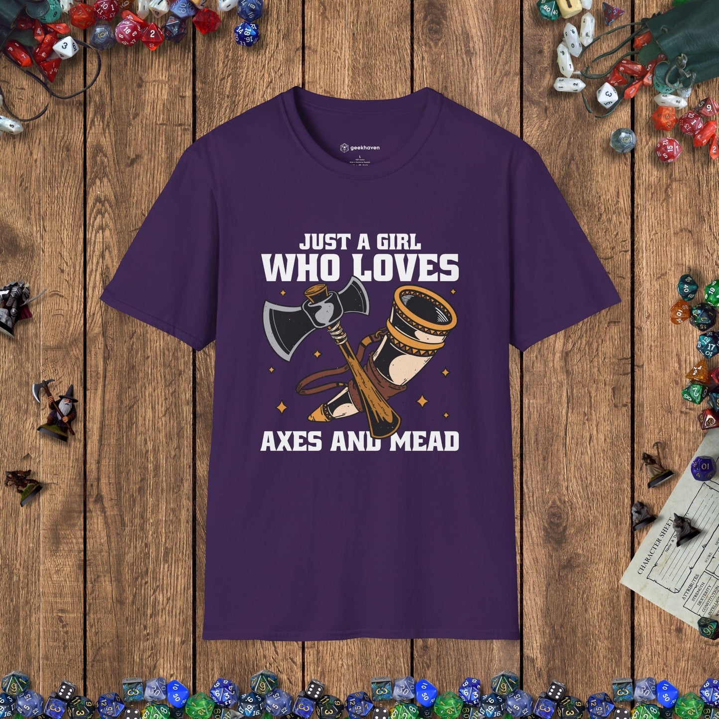 Just a Girl Who Loves Axes and Mead T-Shirt Designed by GeekHaven
