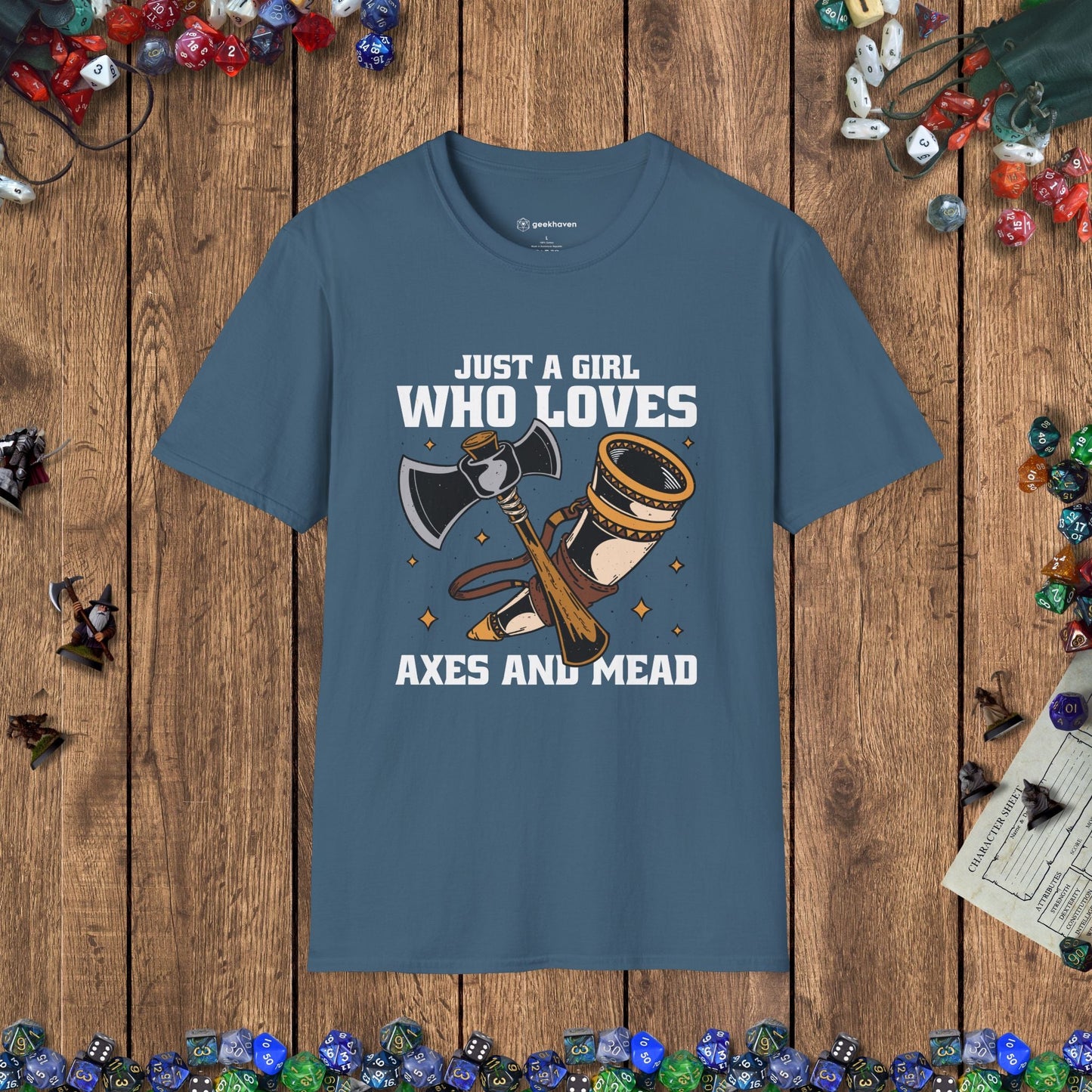 Just a Girl Who Loves Axes and Mead T-Shirt Designed by GeekHaven