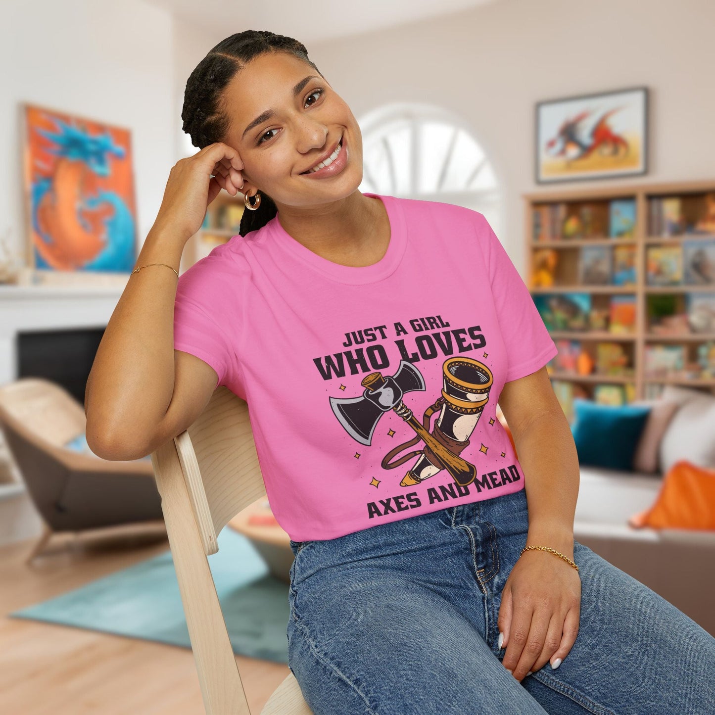 Just a Girl Who Loves Axes and Mead T-Shirt Designed by GeekHaven