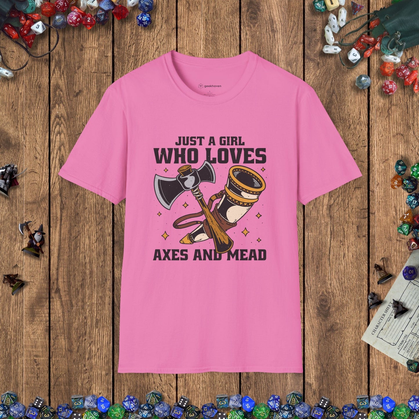 Just a Girl Who Loves Axes and Mead T-Shirt Designed by GeekHaven
