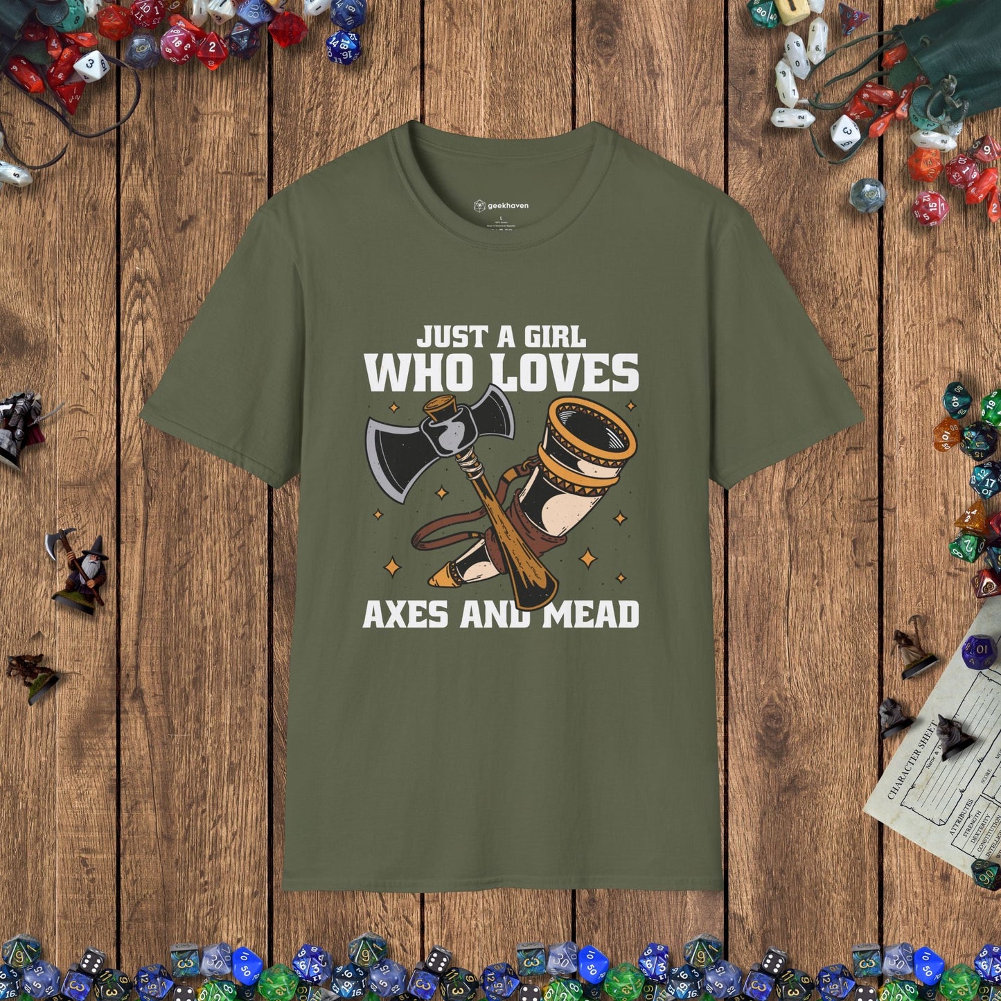 Just a Girl Who Loves Axes and Mead T-Shirt Designed by GeekHaven