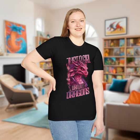 Just a Girl Who Loves Dragons T-Shirt Designed by GeekHaven