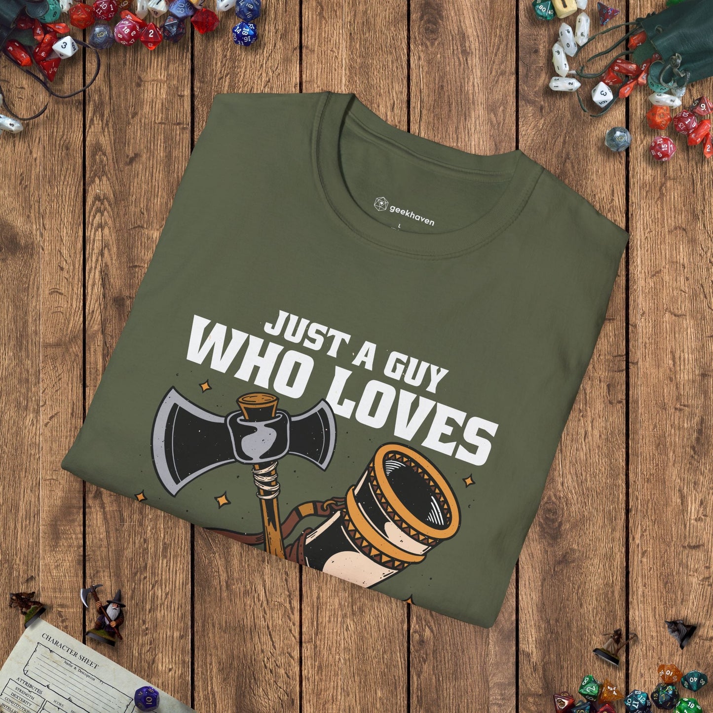 Just a Guy Who Loves Axes and Mead T-Shirt Designed by GeekHaven
