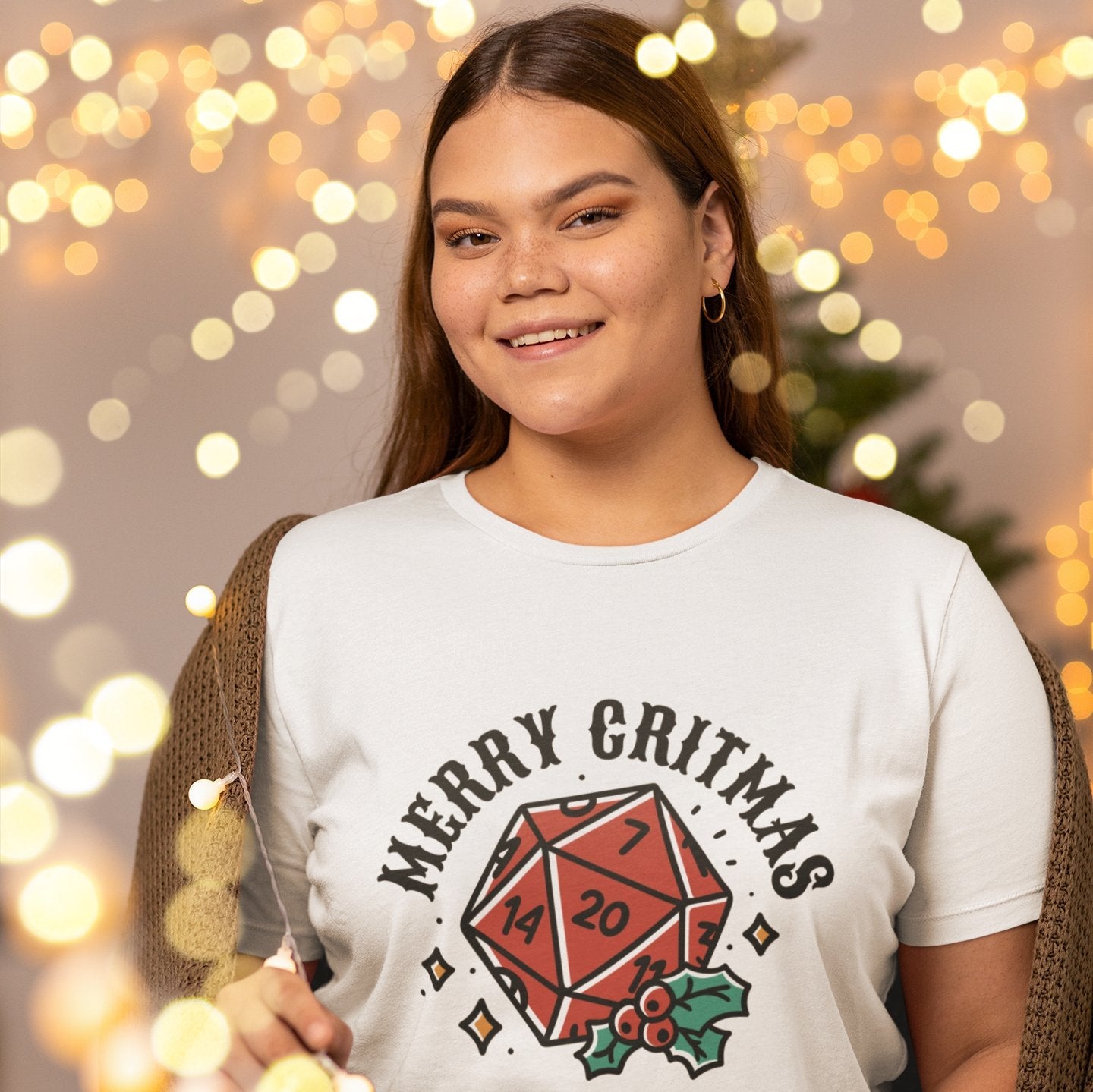 Merry Critmas D20 & Holly Funny DnD T-Shirt Designed by GeekHaven