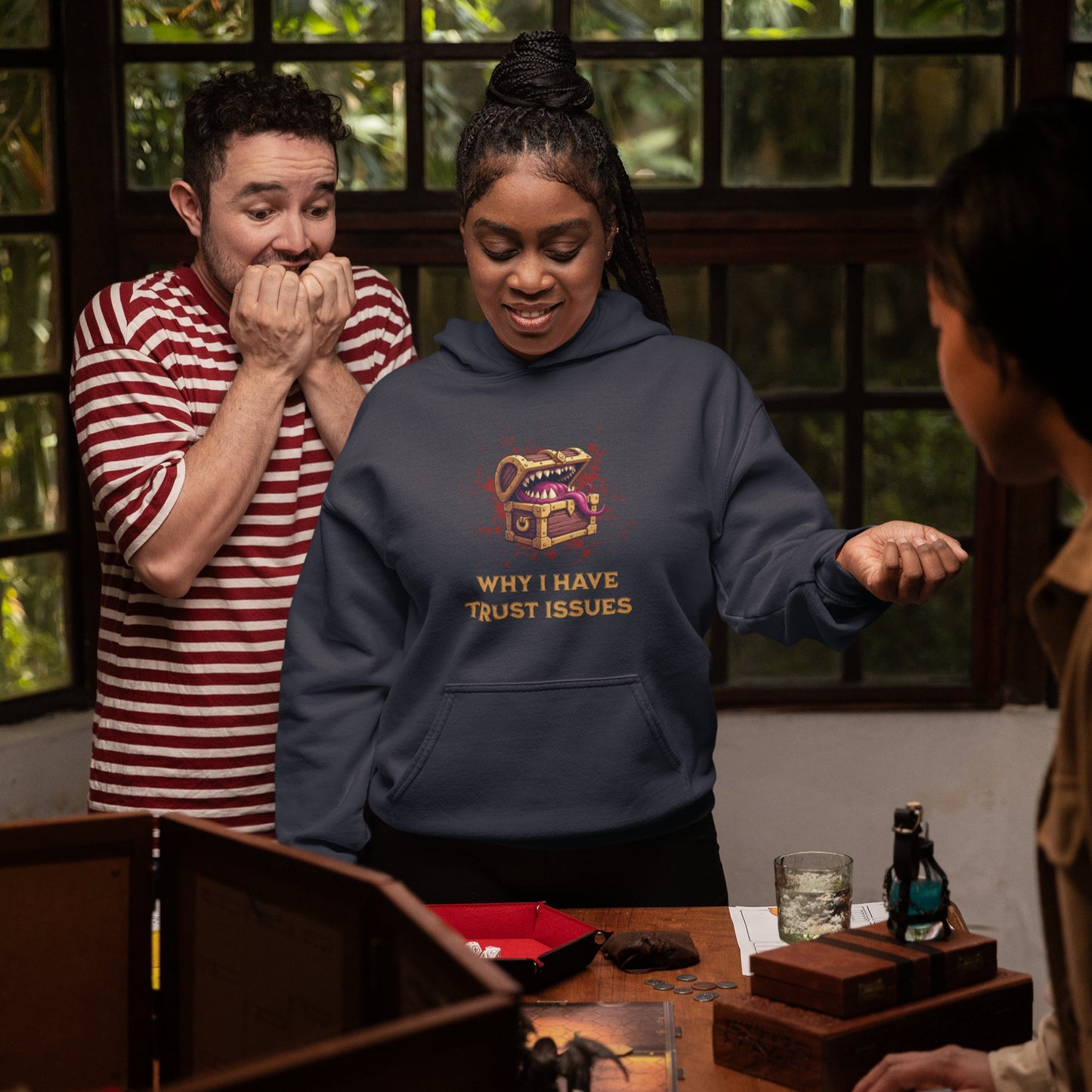 Mimic Trust Issues Funny DnD Hoodie Designed by GeekHaven
