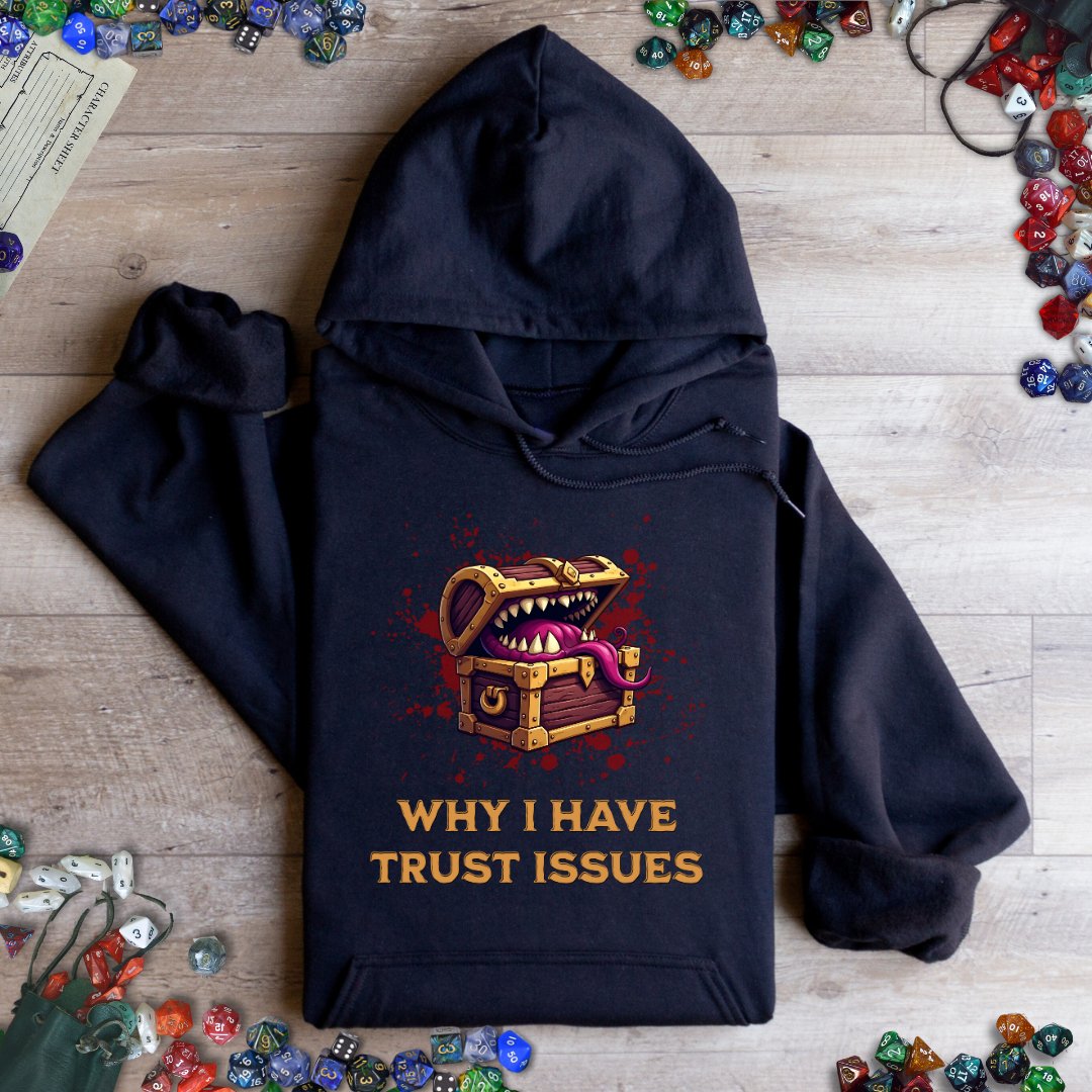 Mimic Trust Issues Funny DnD Hoodie Designed by GeekHaven