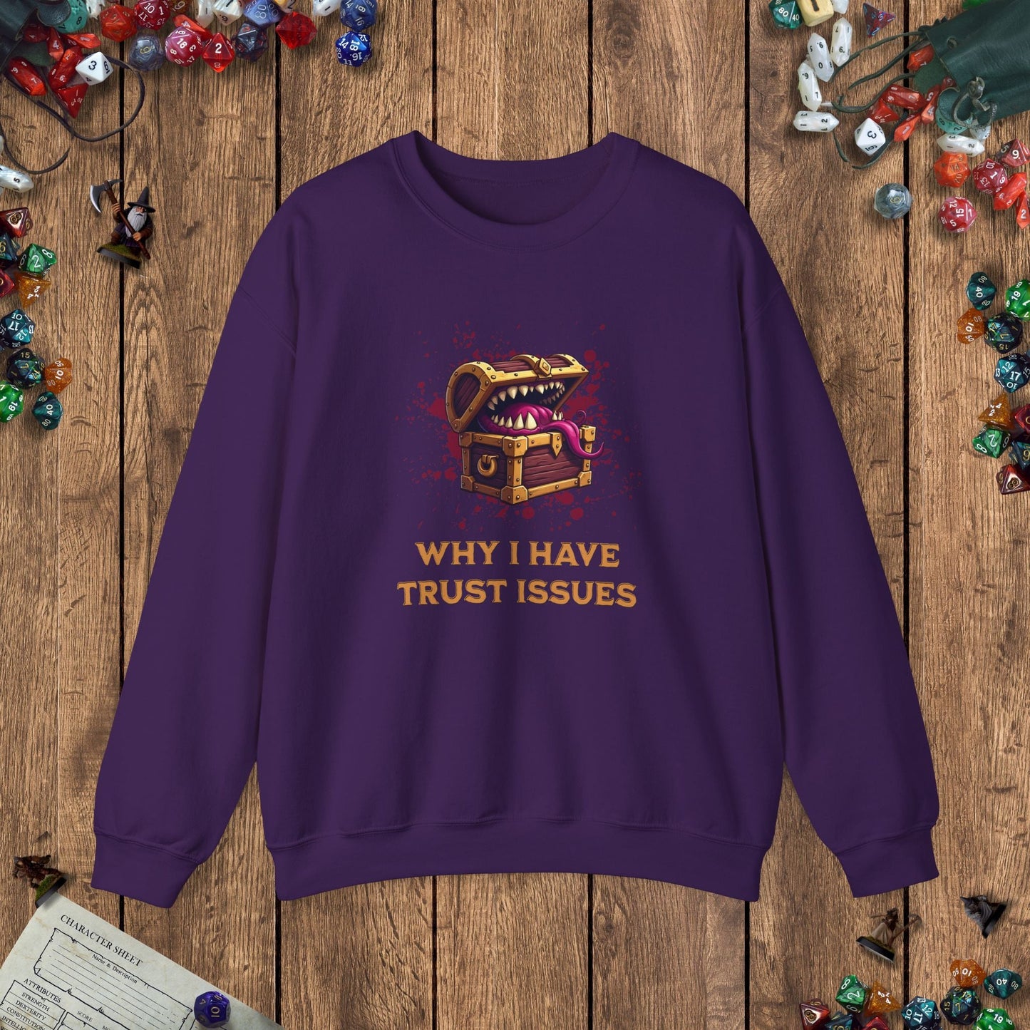 Mimic Trust Issues Funny DnD Sweatshirt Designed by GeekHaven