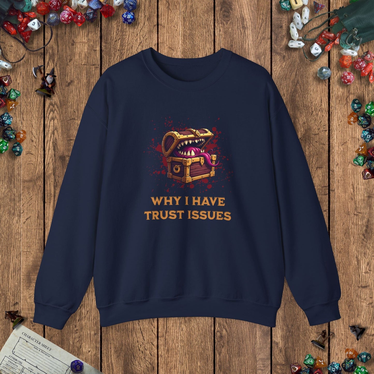 Mimic Trust Issues Funny DnD Sweatshirt Designed by GeekHaven