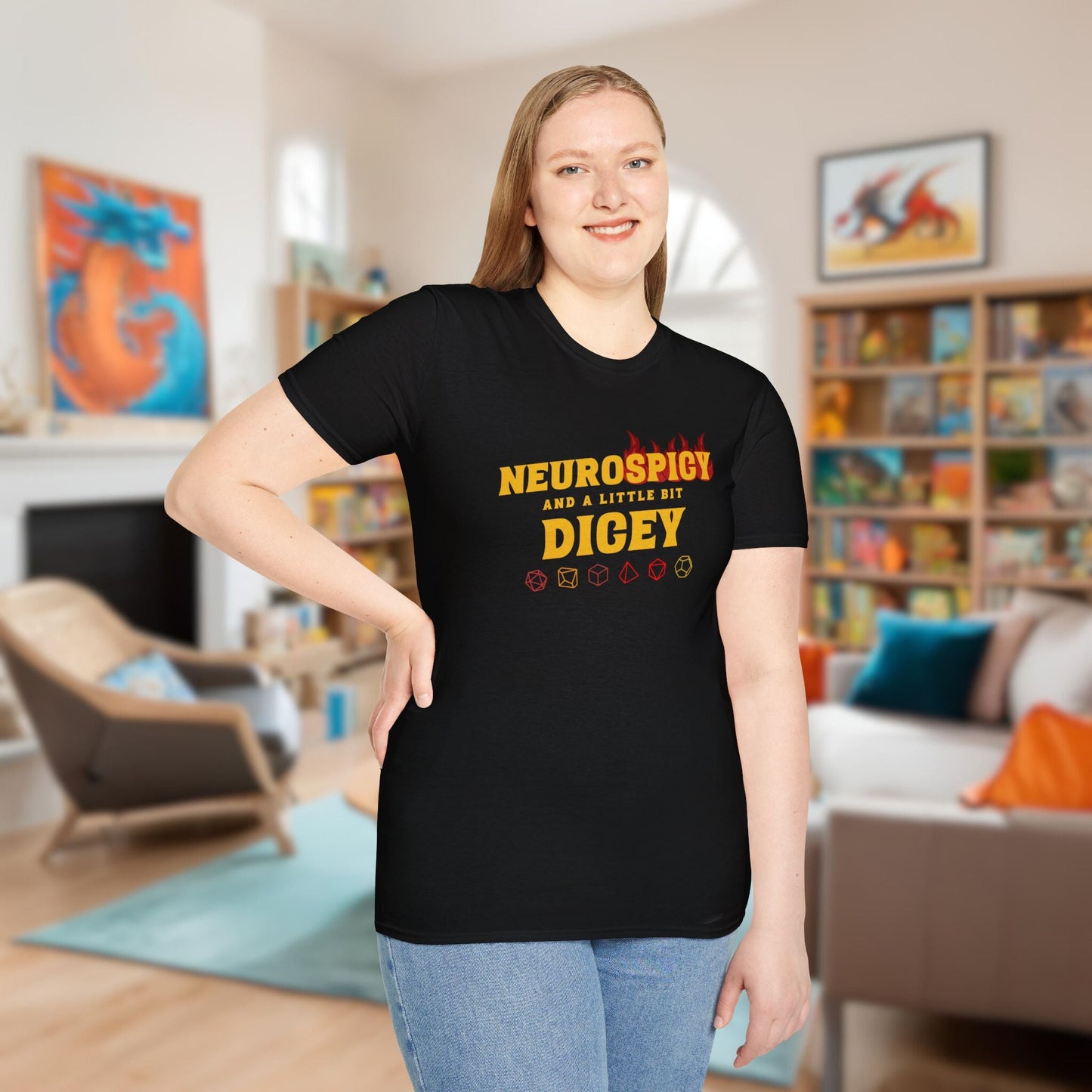 Neurospicy and a Little Bit Dicey Funny Gamer T-shirt Version 2 Designed by GeekHaven