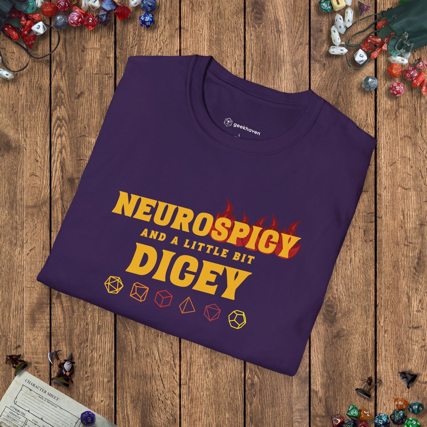 Neurospicy and a Little Bit Dicey Funny Gamer T-shirt Version 2 Designed by GeekHaven