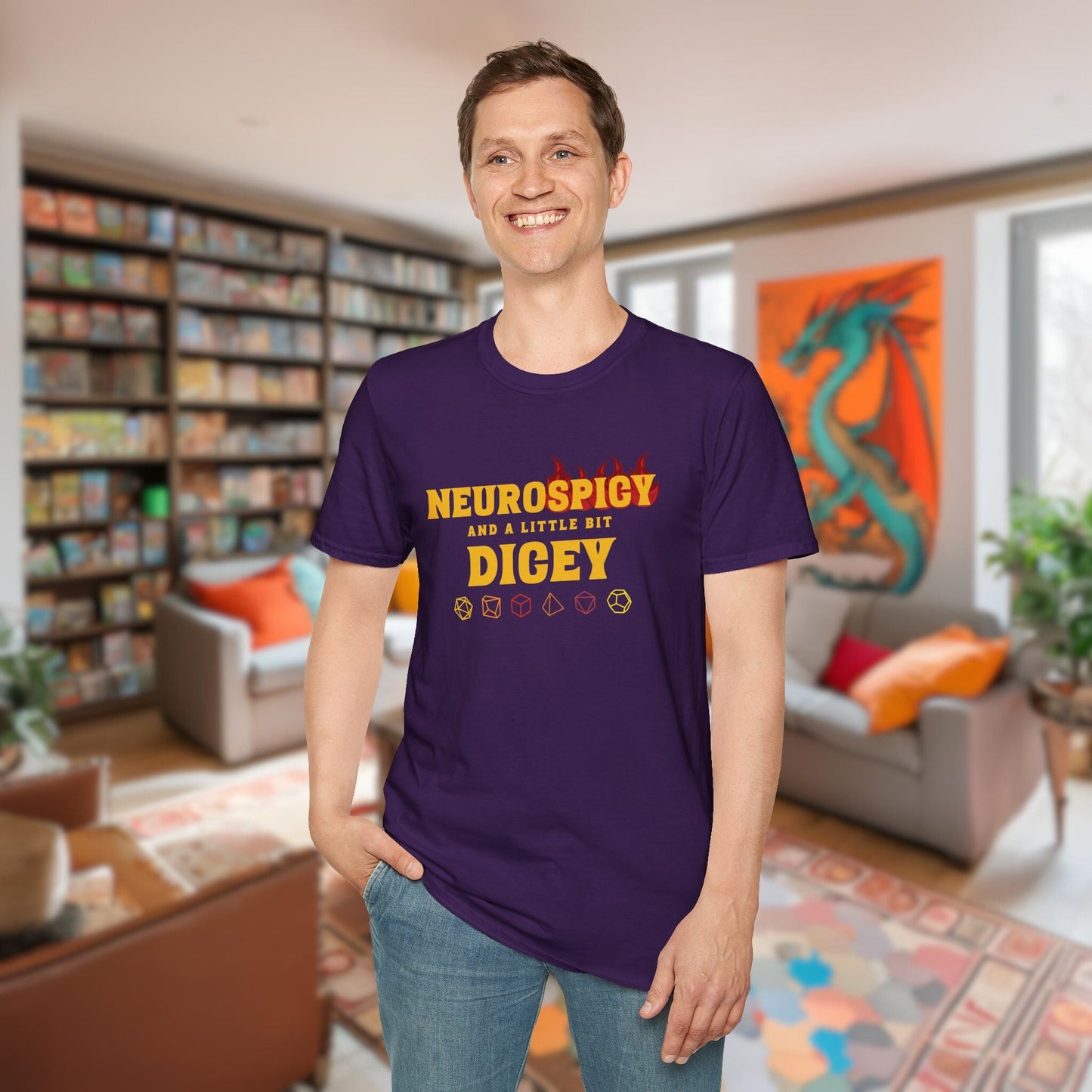 Neurospicy and a Little Bit Dicey Funny Gamer T-shirt Version 2 Designed by GeekHaven