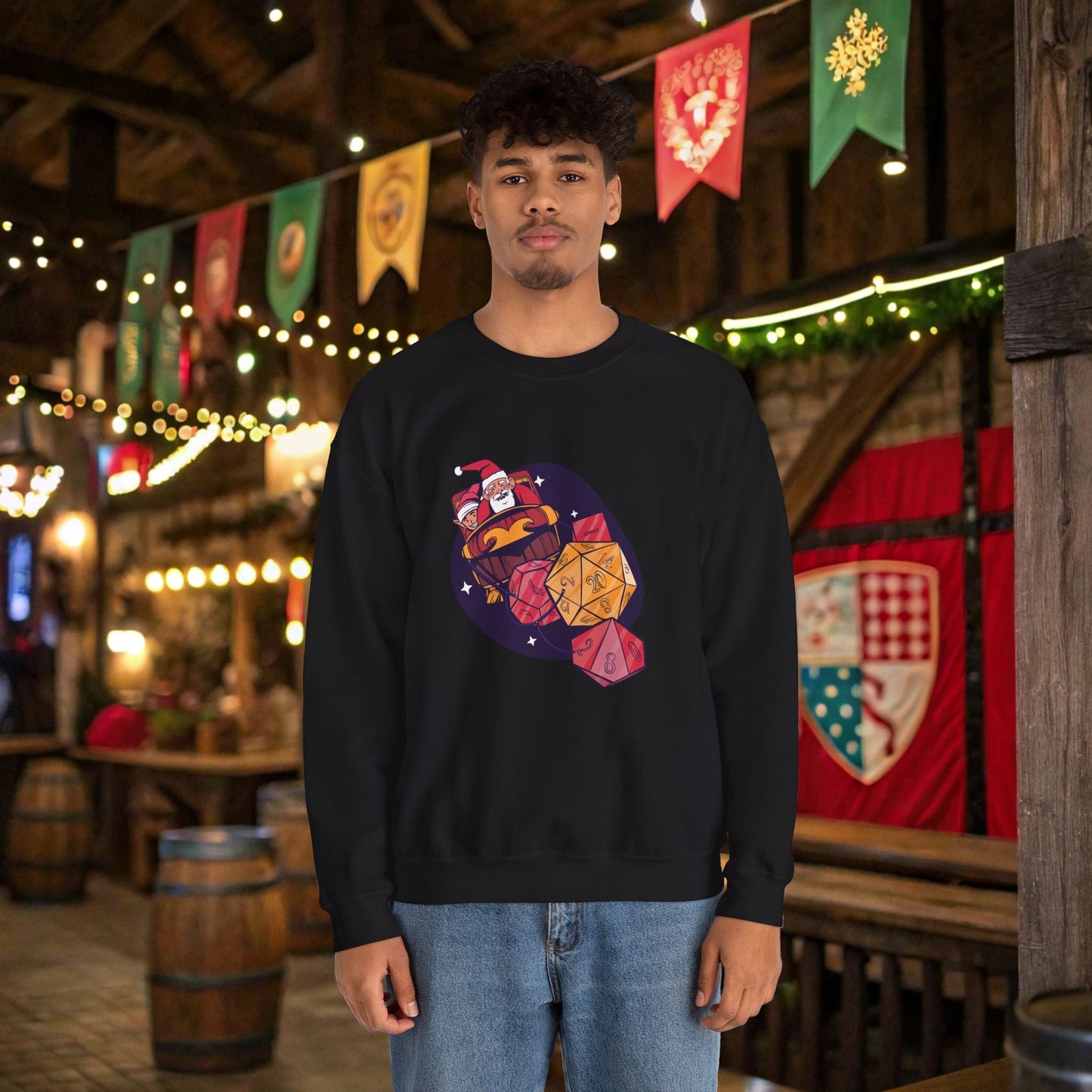 Santa's Dice - Powered Sleigh Funny DnD Christmas Jumper Designed by GeekHaven