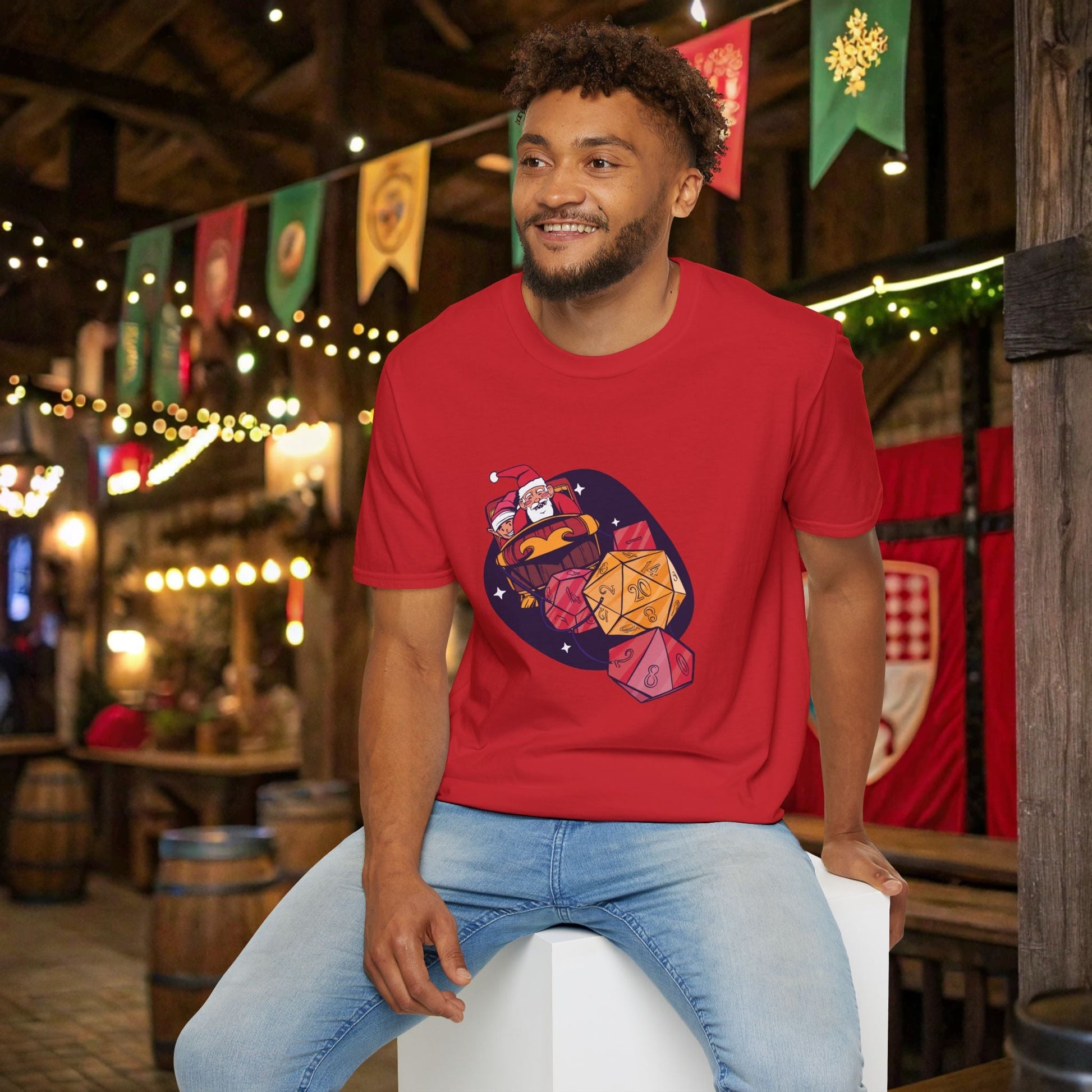 Santa's Dice - Powered Sleigh Funny DnD Christmas T-shirt Designed by GeekHaven