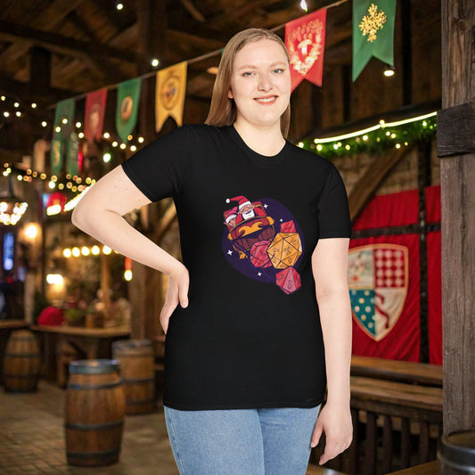 Santa's Dice - Powered Sleigh Funny DnD Christmas T-shirt Designed by GeekHaven