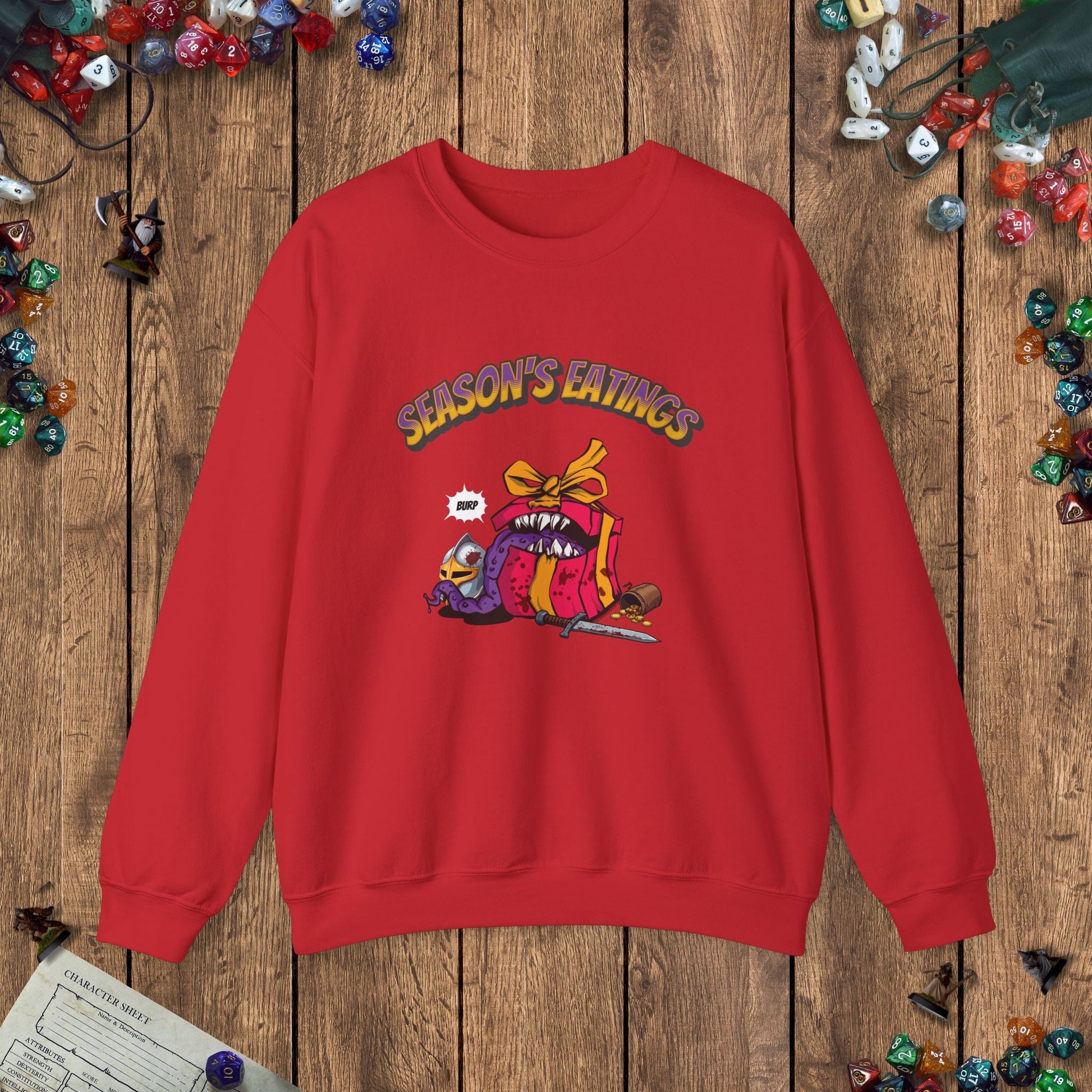 Season's Eatings Mimic Funny DnD Christmas Sweater Designed by GeekHaven