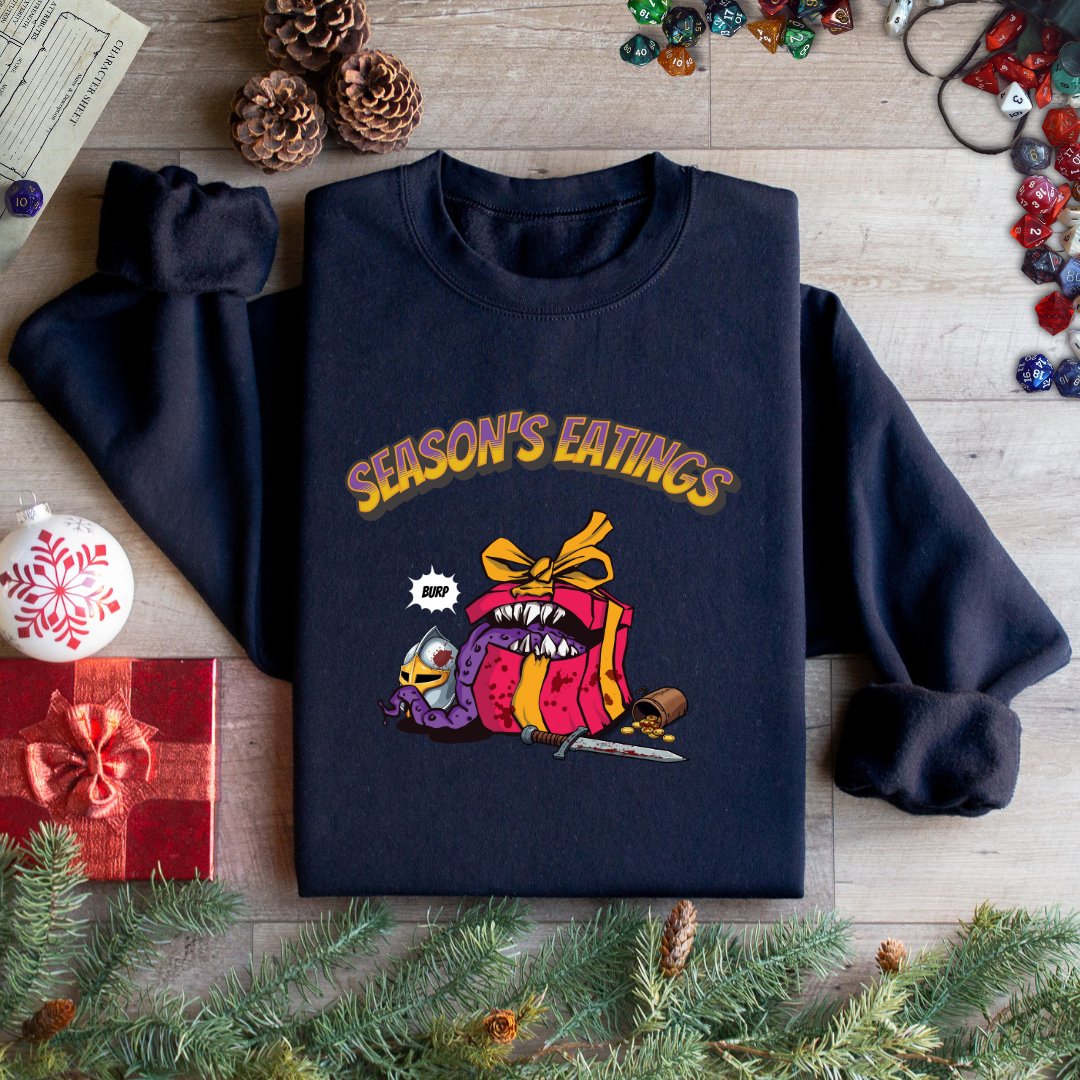 Season's Eatings Mimic Funny DnD Christmas Sweater Designed by GeekHaven