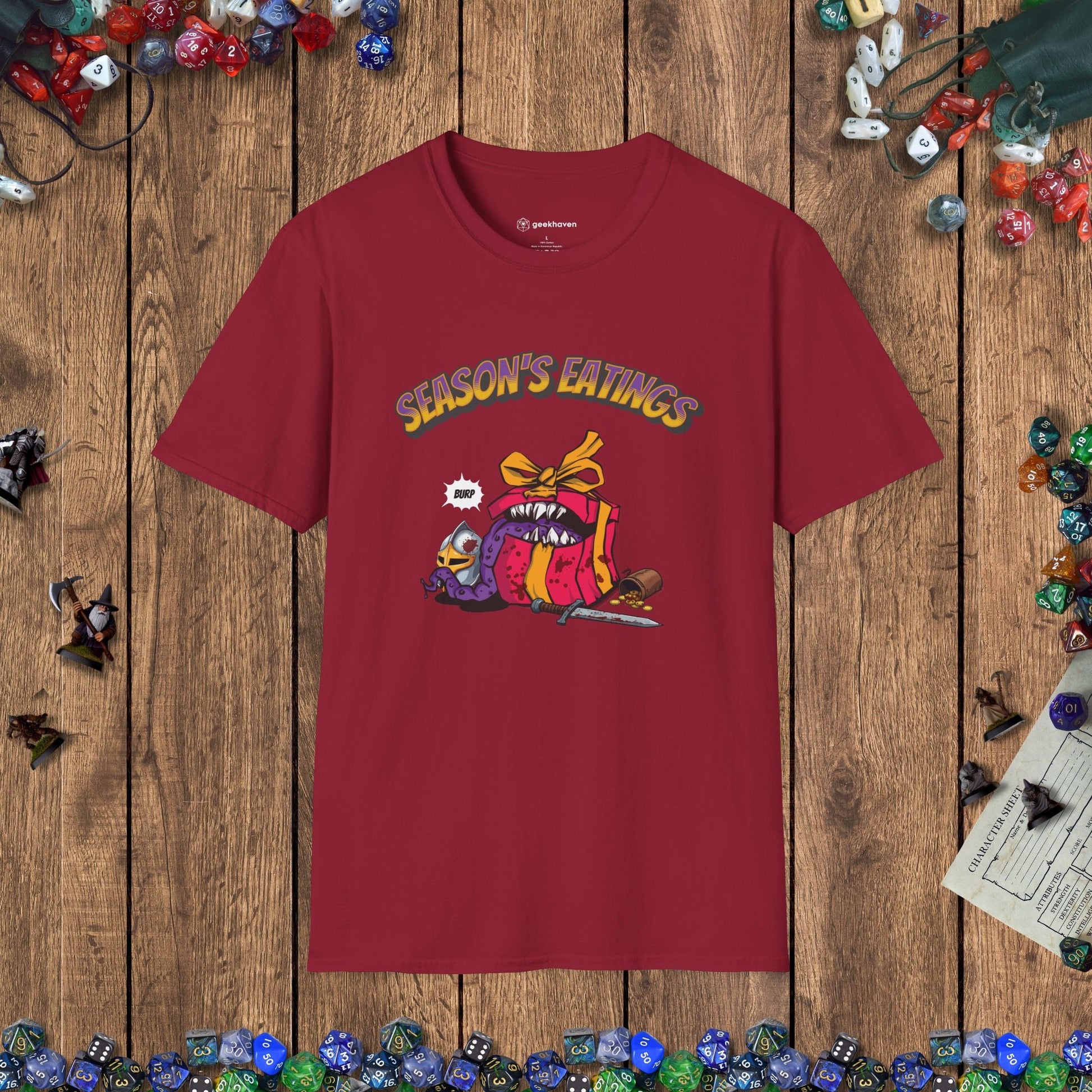 Season's Eatings Mimic Funny DnD Christmas T-shirt Designed by GeekHaven