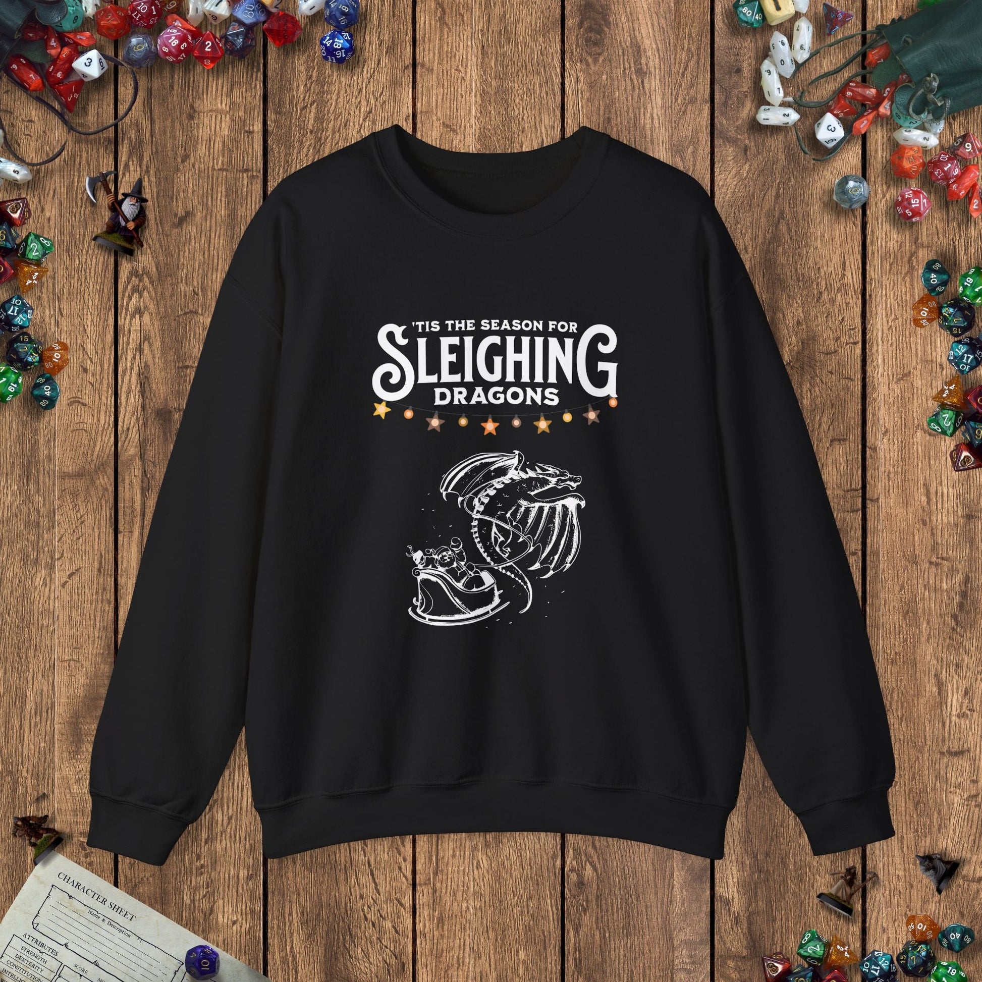 Sleighing Dragons Funny DnD Christmas Sweater Designed by GeekHaven