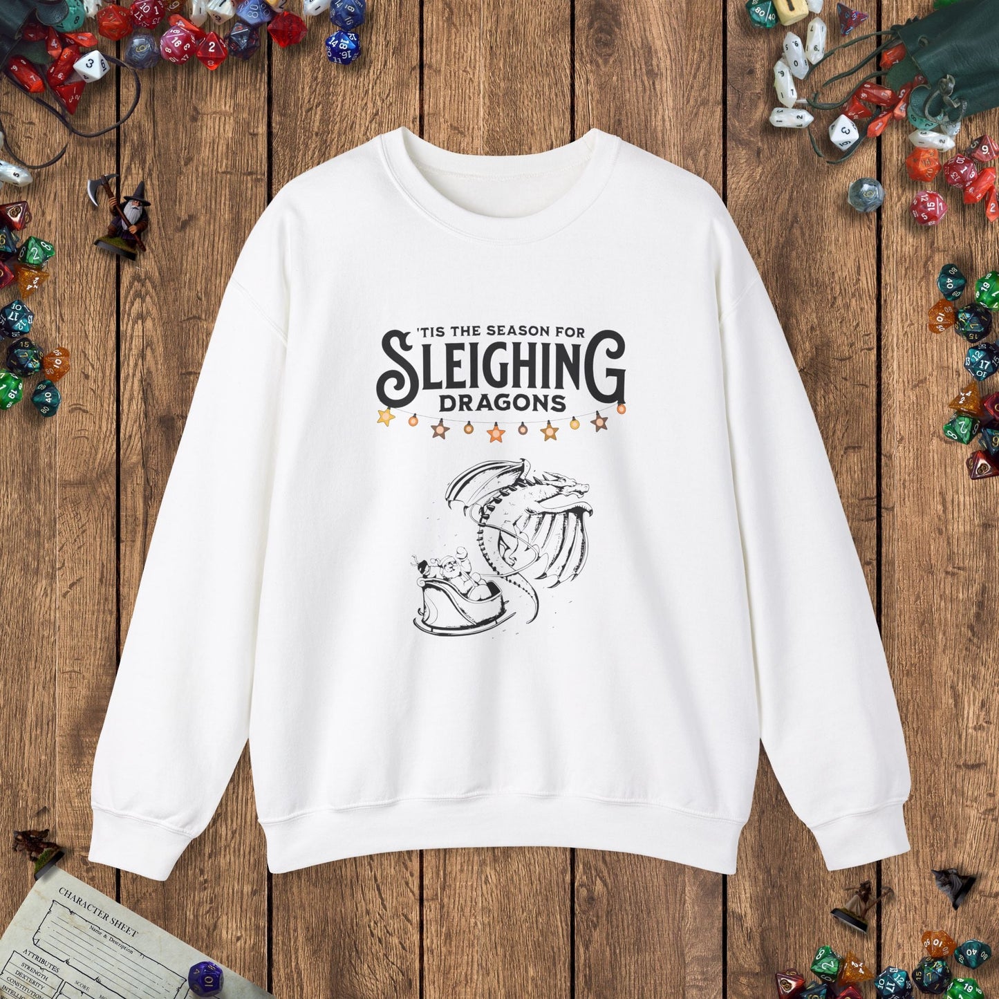 Sleighing Dragons Funny DnD Christmas Sweater Designed by GeekHaven