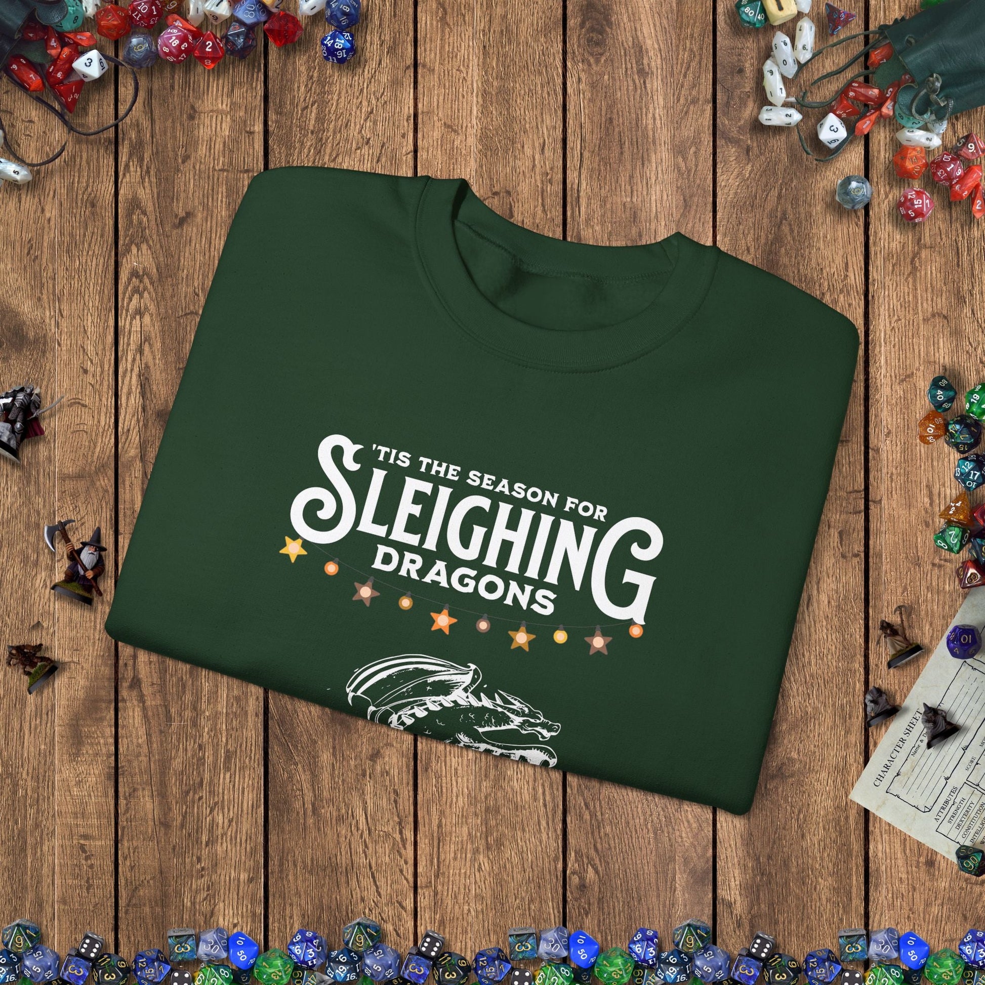 Sleighing Dragons Funny DnD Christmas Sweater Designed by GeekHaven